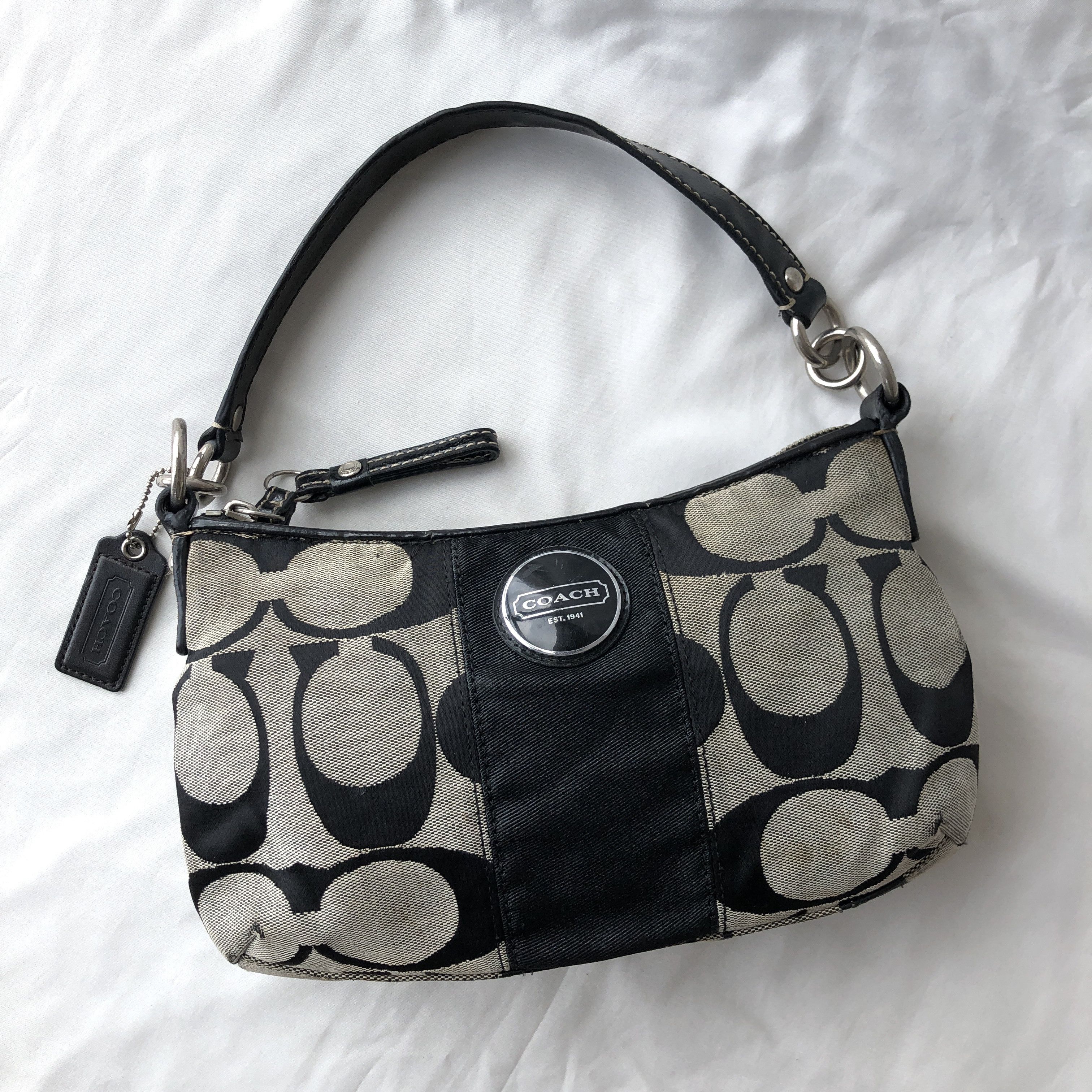 Coach Y2K Demi Black Signature Stripe Shoulder Bag F17439, Women's