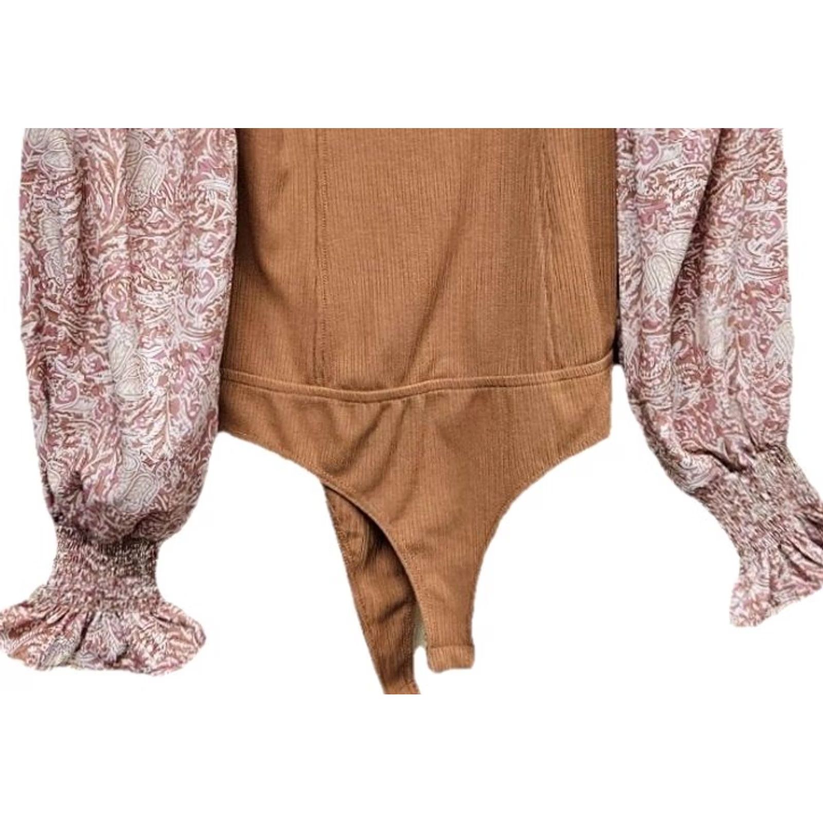 Vintage Promesa Boho Peasant Bodysuit Blouse Womens Size Medium Long Sleeve Floral Brown Balloon Sleeve Size M / US 6-8 / IT 42-44 - 3 Thumbnail
