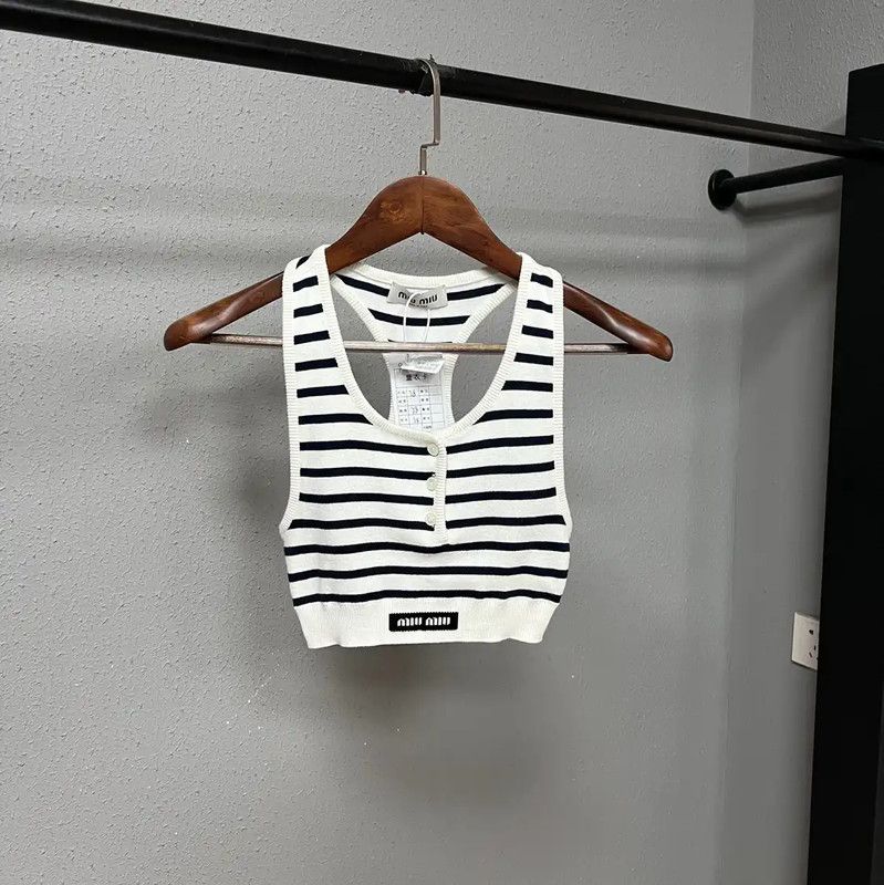 Miu Miu Miu Miu White Cotton Striped Crop Top 0089 Size M / US 6-8 / IT 42-44 - 1 Thumbnail