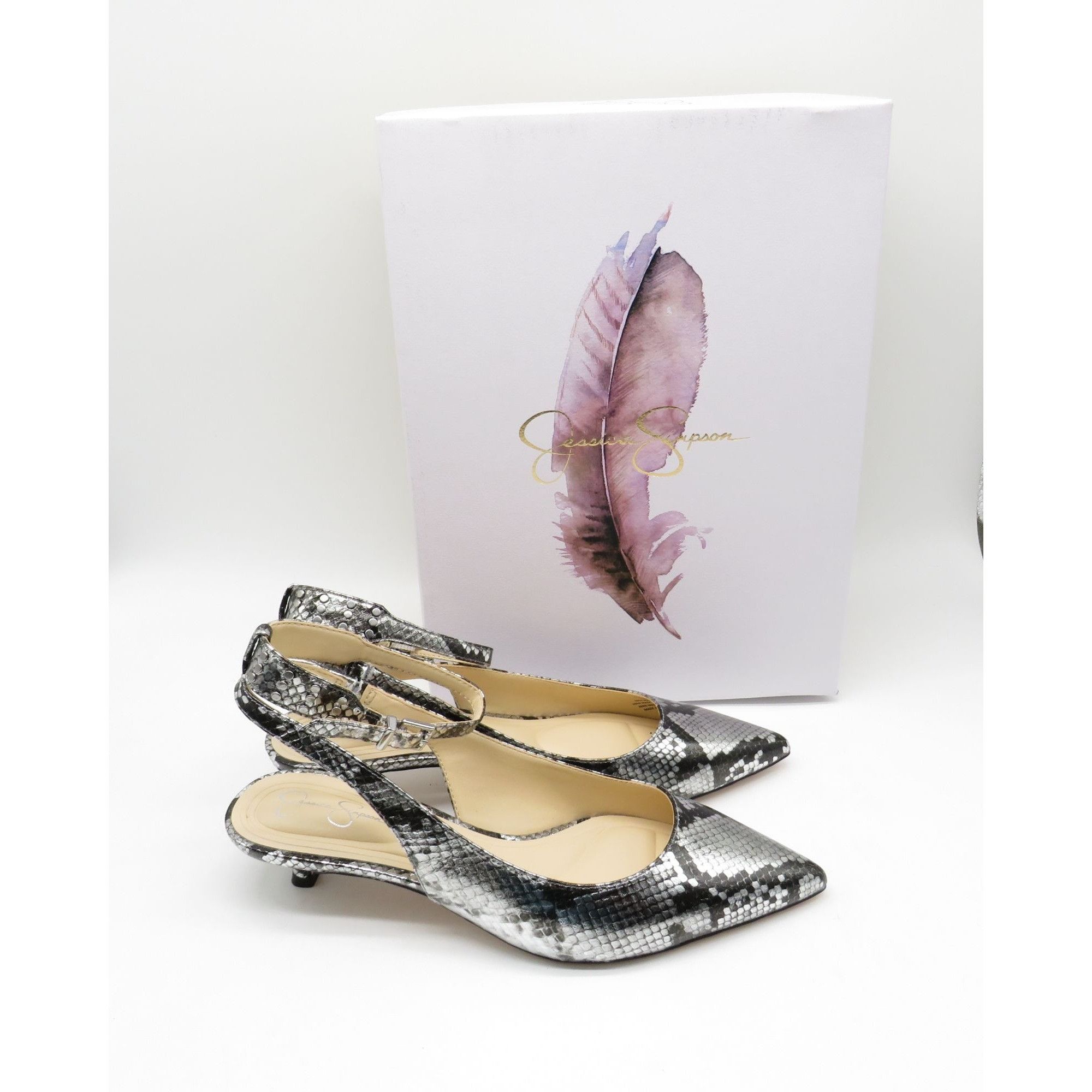 Jessica Simpson Jessica Simpson Metallic Snakeskin Ankle Strap Pointed Toe K Size US 7.5 / IT 37.5 - 1 Thumbnail