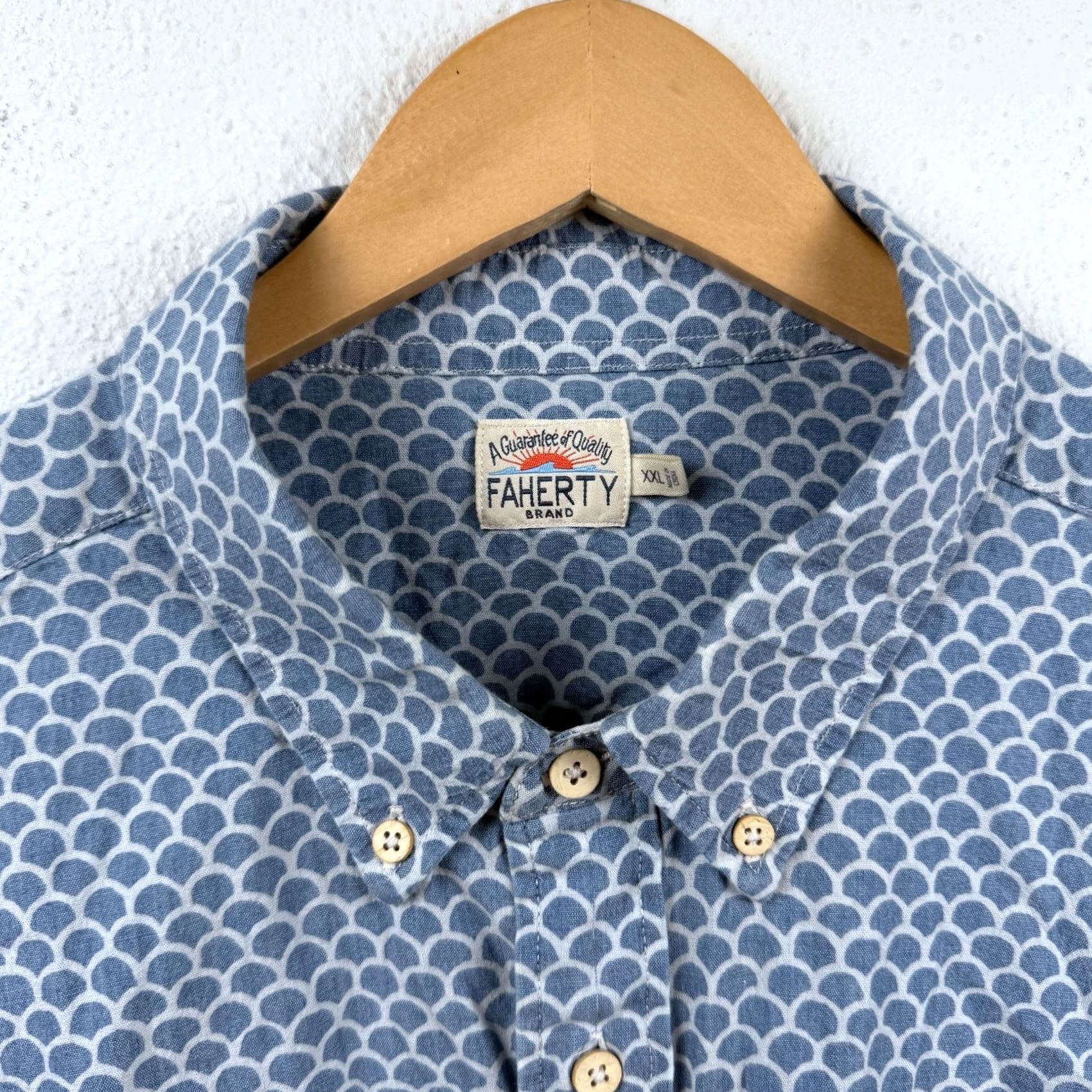 Faherty Faherty Mens Button-Down Short Sleeve Shirt Blue Geometric Pattern 2XL Regular Adult Men Size US XXL / EU 58 / 5 - 4 Thumbnail