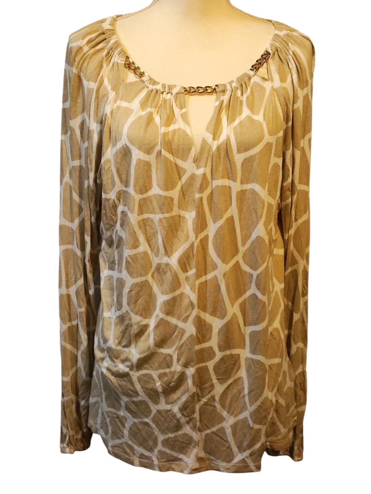 Michael Kors Michael Kors Women's Beige Patterned Long Sleeve Blouse Size L / US 10 / IT 46 - 2 Thumbnail