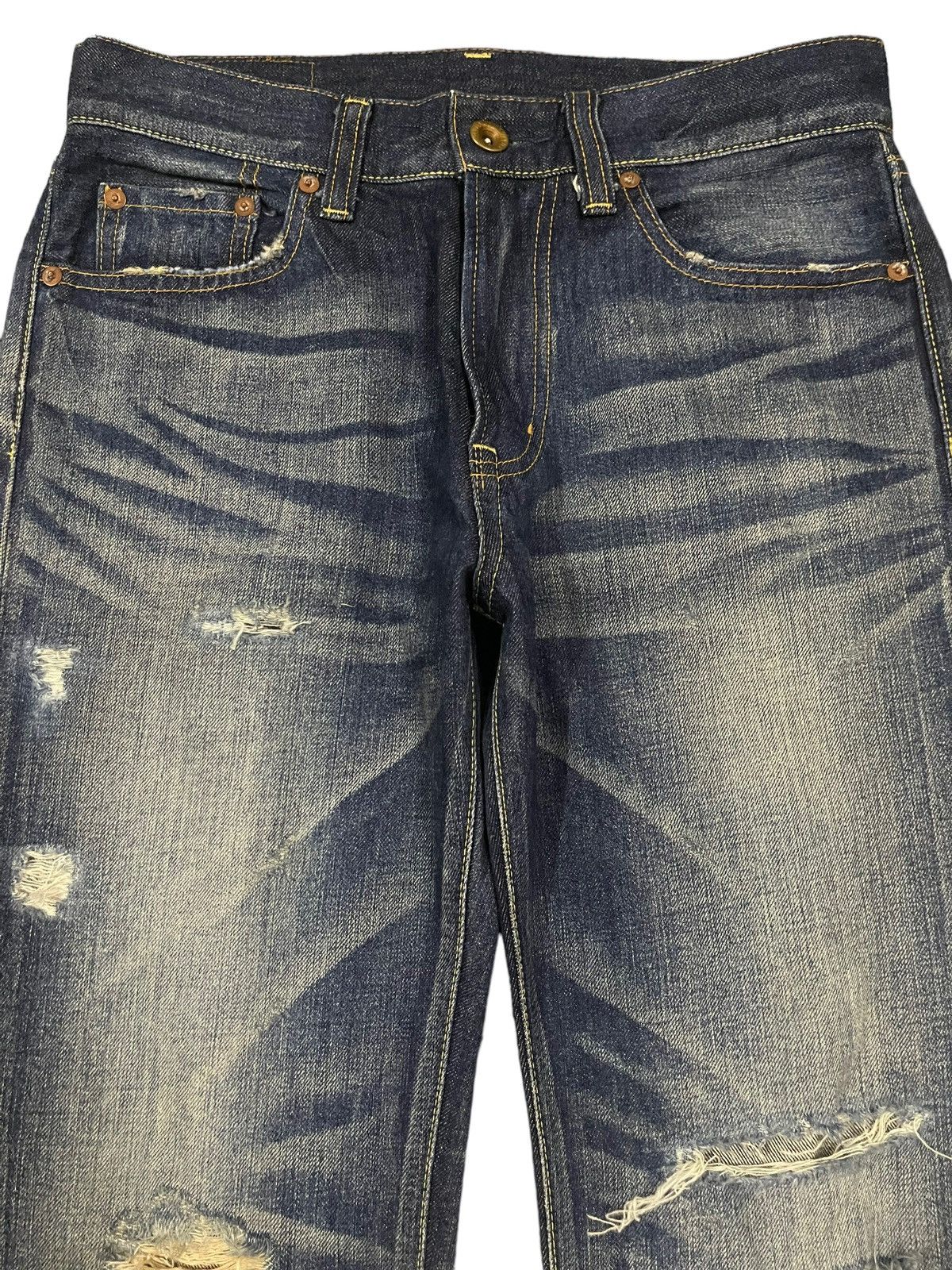 Jun Takahashi Vintage Japanese Uniqlo Blue Wash Distress Loose Jeans Size US 30 / EU 46 - 3 Thumbnail