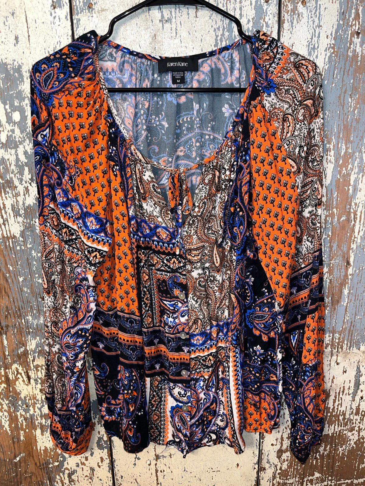 Designer Karen Kane boho blouse, size medium, orange blue Size M / US 6-8 / IT 42-44 - 1 Thumbnail