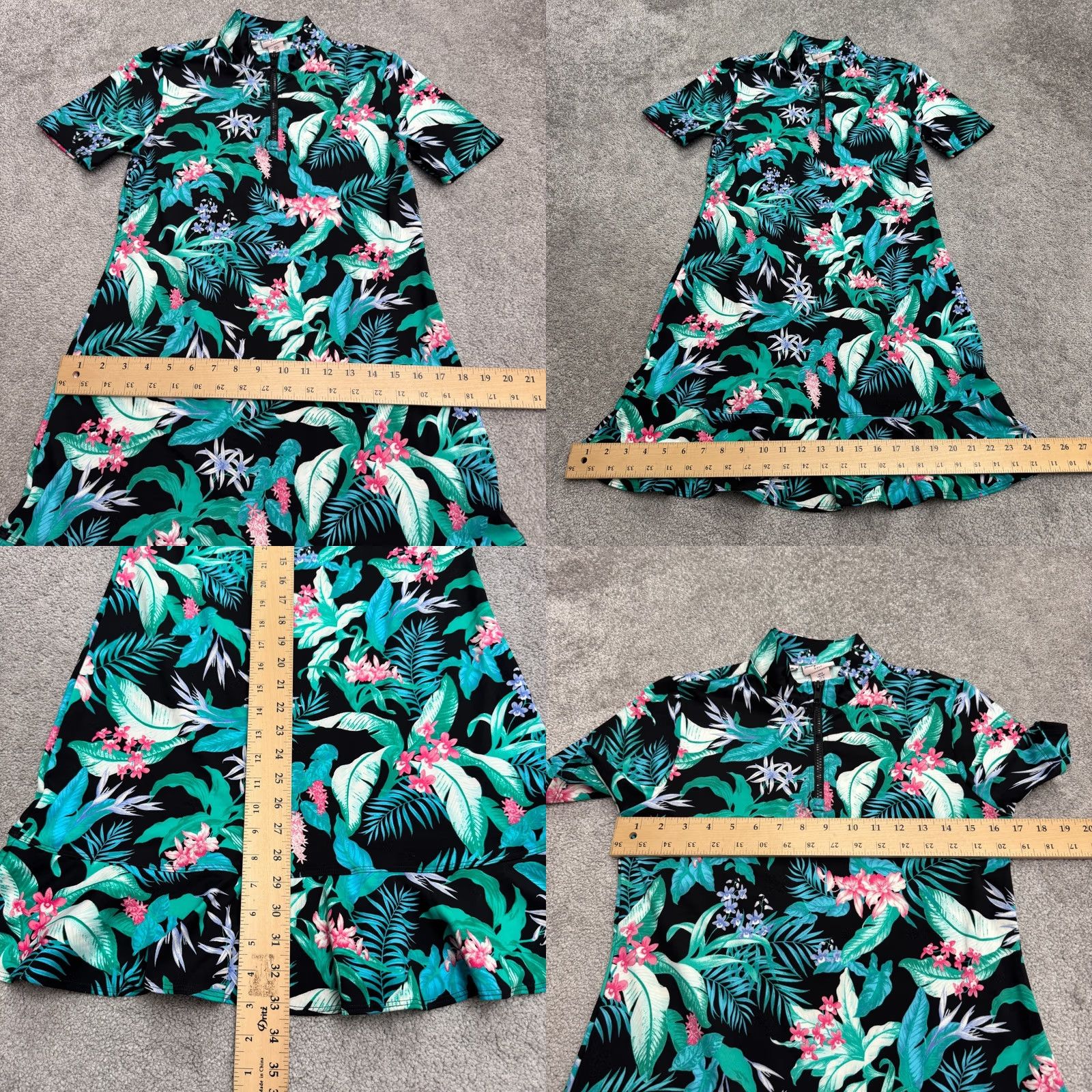 Tommy Bahama Tommy Bahama Golf Tropical Floral Ruffle 1/4 Zip Dress Womens Small Black Green Size S / US 4 / IT 40 - 8 Thumbnail