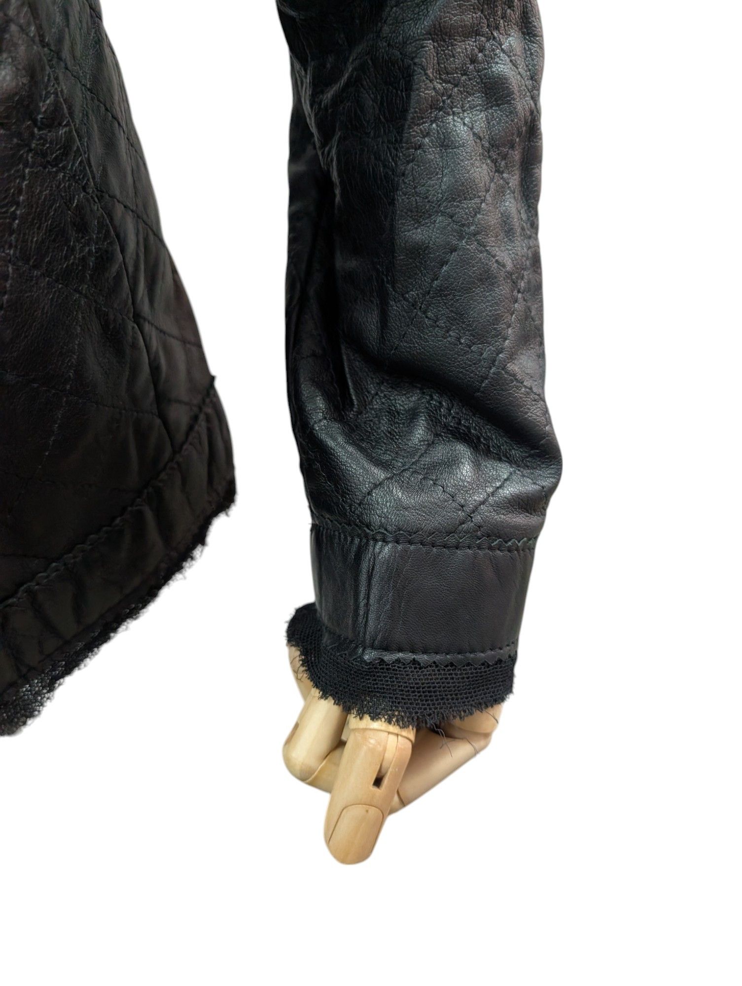 Dolce & Gabbana Black Quilted Leather Jacket With Raw Lace Trimmings Size S / US 4 / IT 40 - 6 Thumbnail