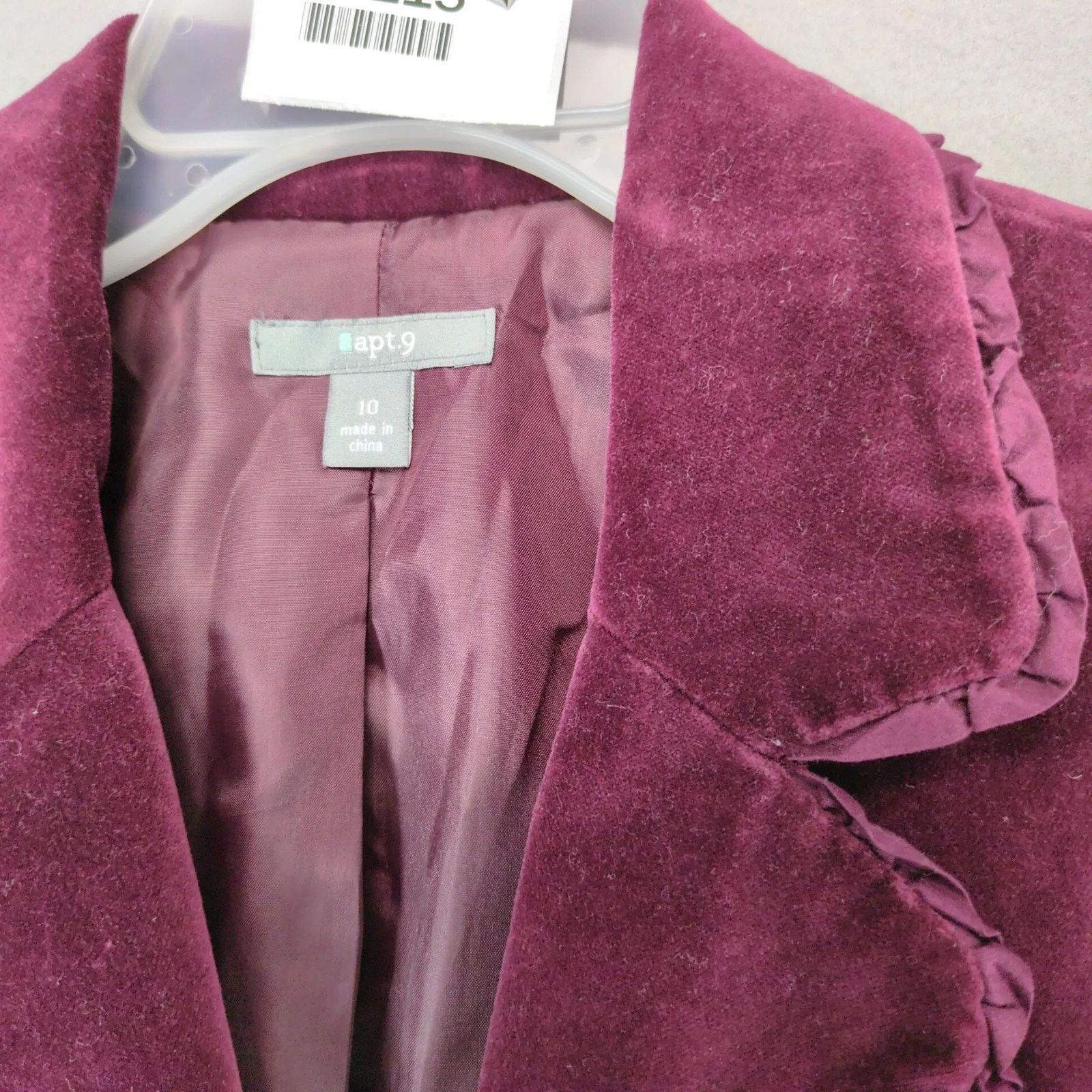 Apt. 9 Apt 9 Burgundy Velvet Velour Tier Blazer Jacket Ruffle Trim Size L / US 10 / IT 46 - 4 Thumbnail