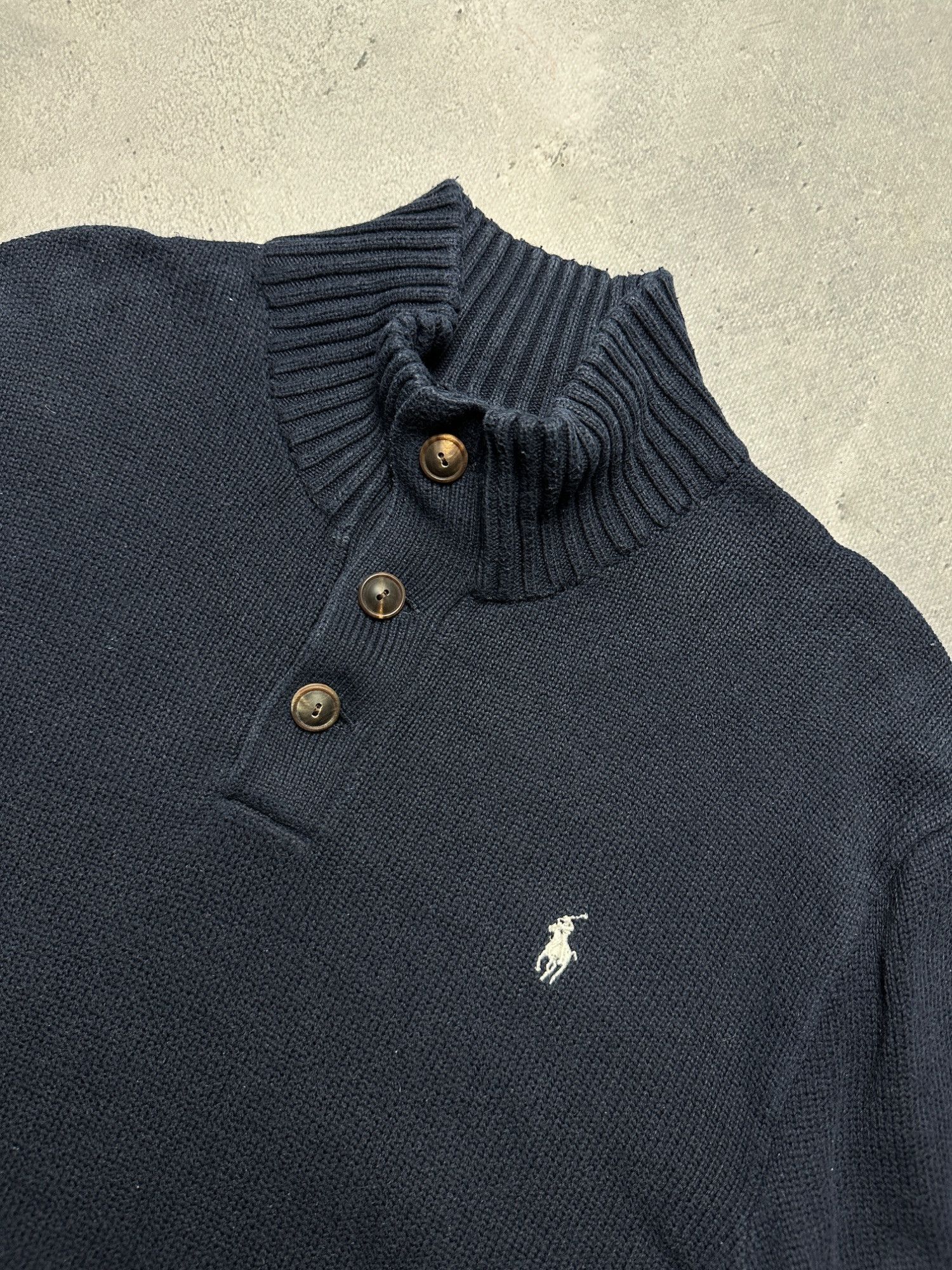 Polo Ralph Lauren Polo Ralph Lauren Navy Cotton Knit Sweater Button-Up y2k 90s Size US L / EU 52-54 / 3 - 2 Thumbnail