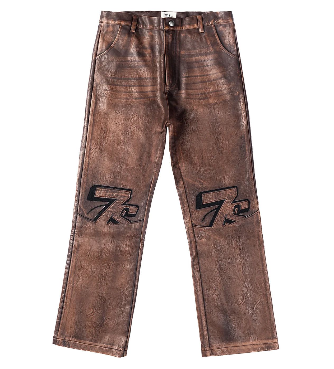 TRIPLE SEVENS Logo Leather Pant Brown Size US 36 / EU 52 - 1 Thumbnail