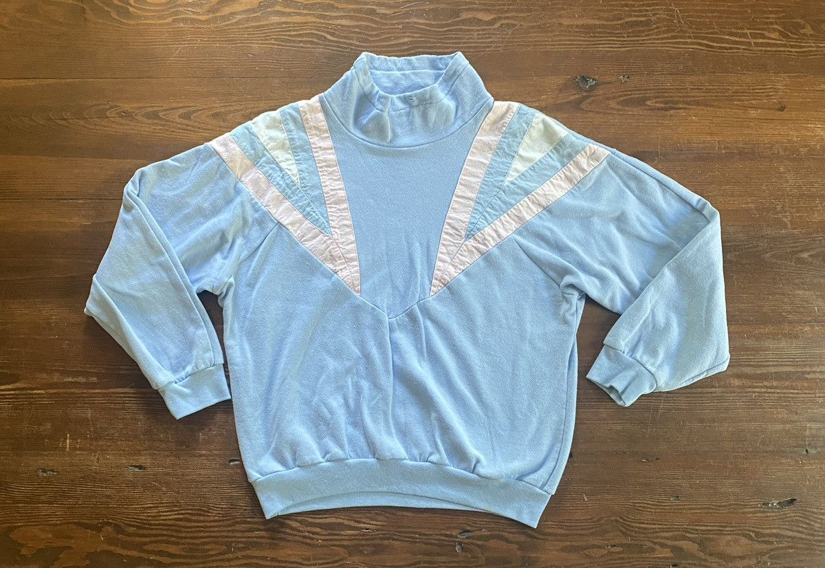 Vintage Vintage 80’s Mock Neck Baby Blue Pink Ski Sweatshirt Size US XS / EU 42 / 0 - 2 Thumbnail