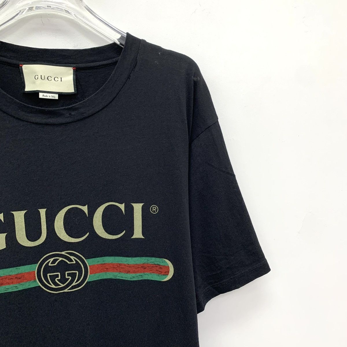 Gucci Gucci Black Logo Stripe Print Cotton Crew Neck T-shirt K26WX Size S / US 4 / IT 40 - 3 Thumbnail