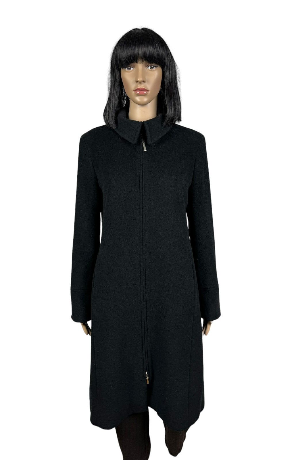 image of Max Co Max&co Wool-Angora Zip Coat Leather Trim Size It44 Us10 in Black, Women's