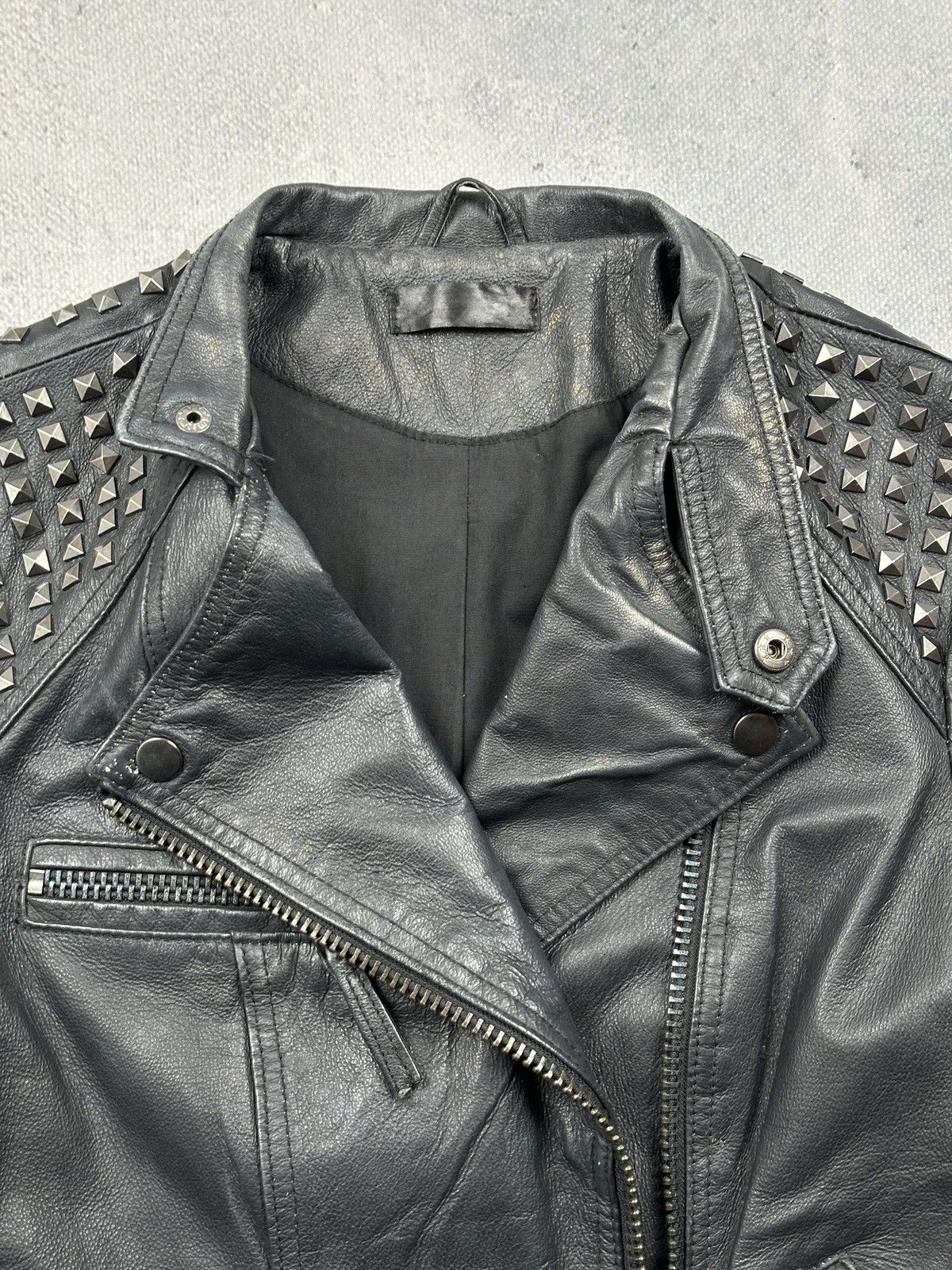 Genuine Leather Never Denim Studded Leather Biker Jacket Black Punk Moto Y2K Size S / US 4 / IT 40 - 12 Thumbnail