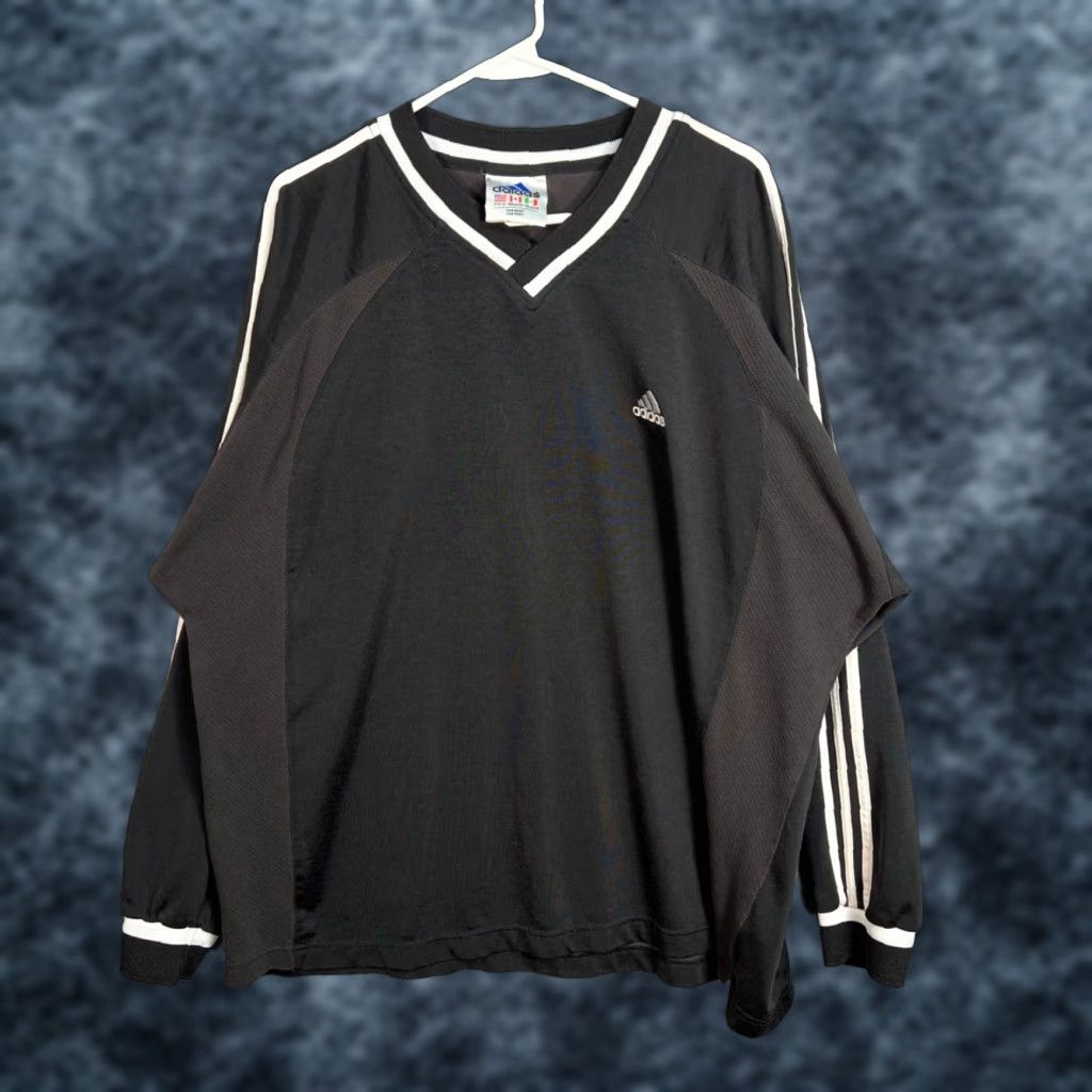 VINTAGE 90s Adidas Black Long Sleeve V-Neck Pullover Shirt Mens XL Activewear