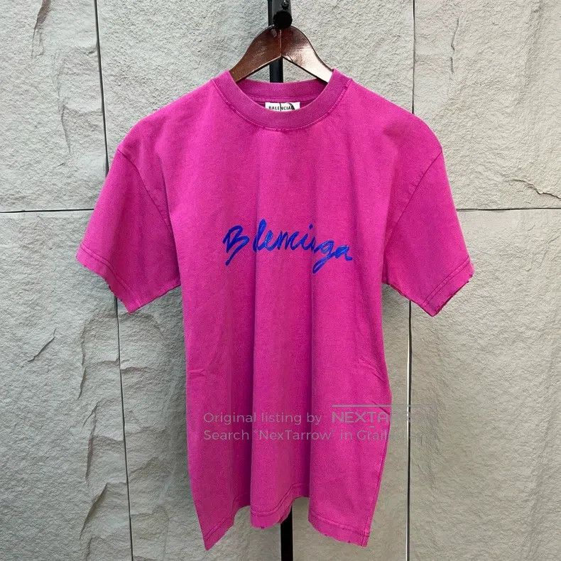 Balenciaga Balenciaga Pink Purple Script Logo Vintage Short Sleeve Size US XS / EU 42 / 0 - 1 Thumbnail