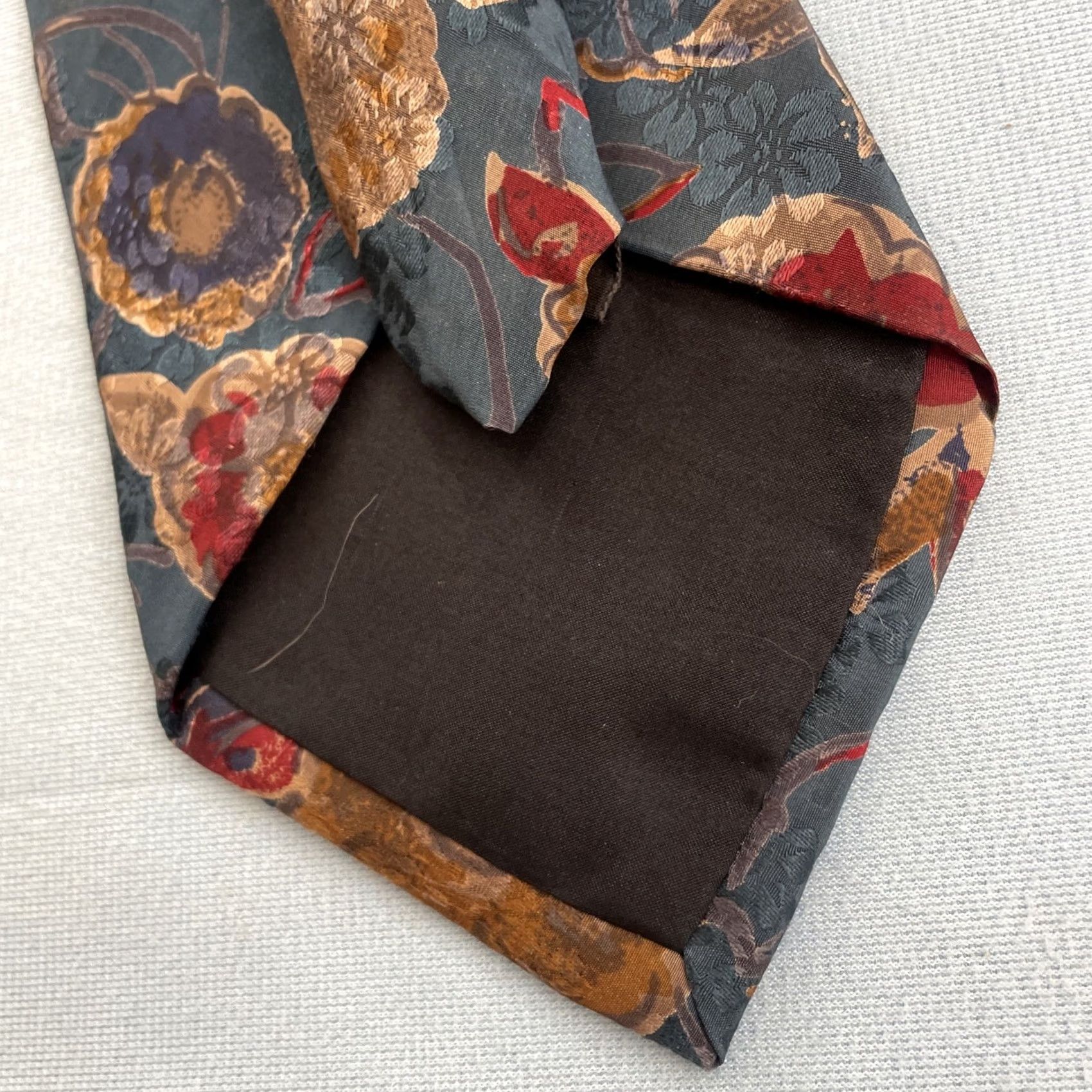 Vintage vtg 90s Silk Tie Hand Made Shiny Foulard Baroque Mob Boss Floral Blue Cream 4x58 Necktie Mens Vintage Designer Silk Capstone Size ONE SIZE - 6 Thumbnail
