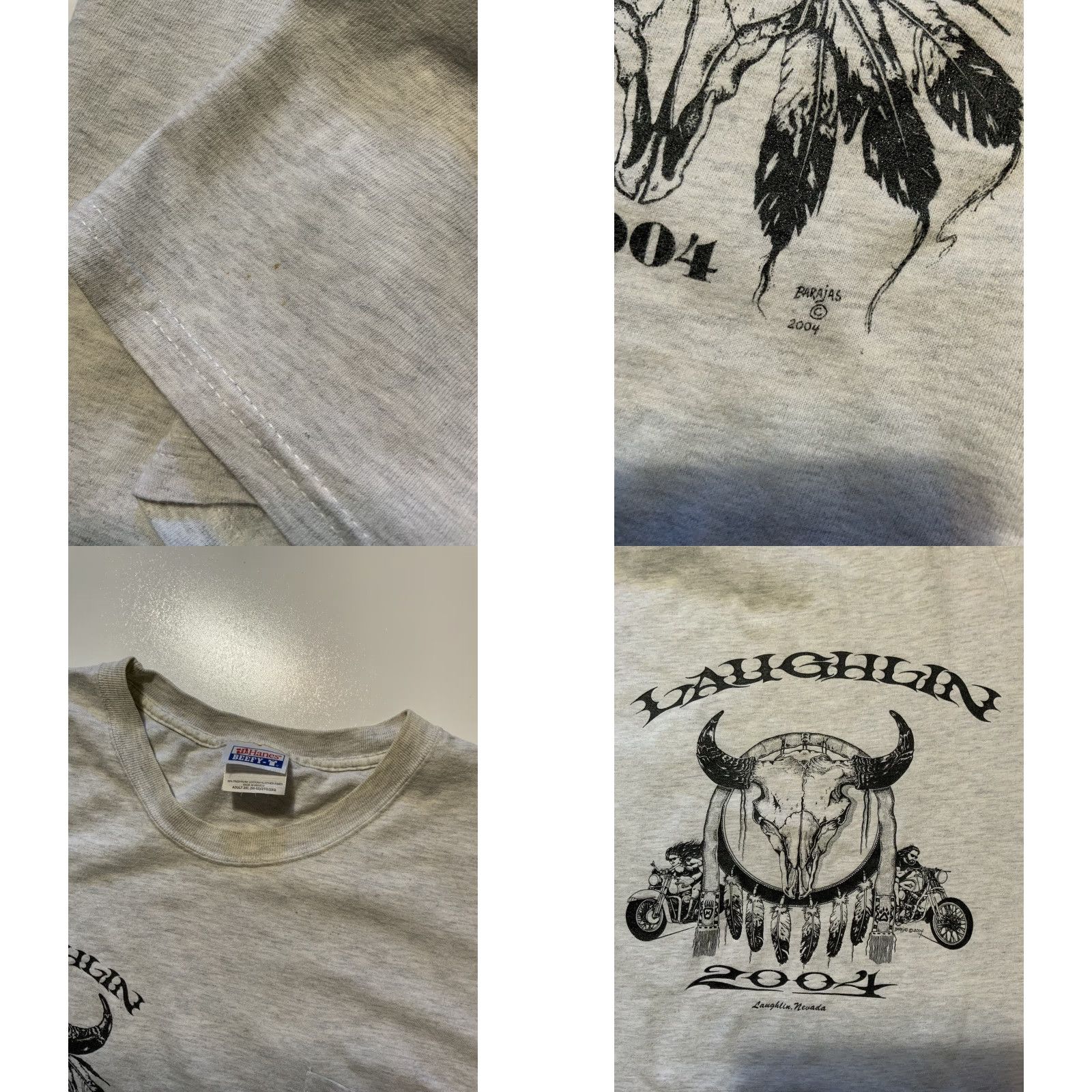 Hanes VINTAGE Laughlin River Run Motorcycle Rally 2004 Ram Skull Dream Catcher Graphic T-Shirt Hanes Men 2XL Gray Shirt Mens Size US XXL / EU 58 / 5 - 8 Thumbnail