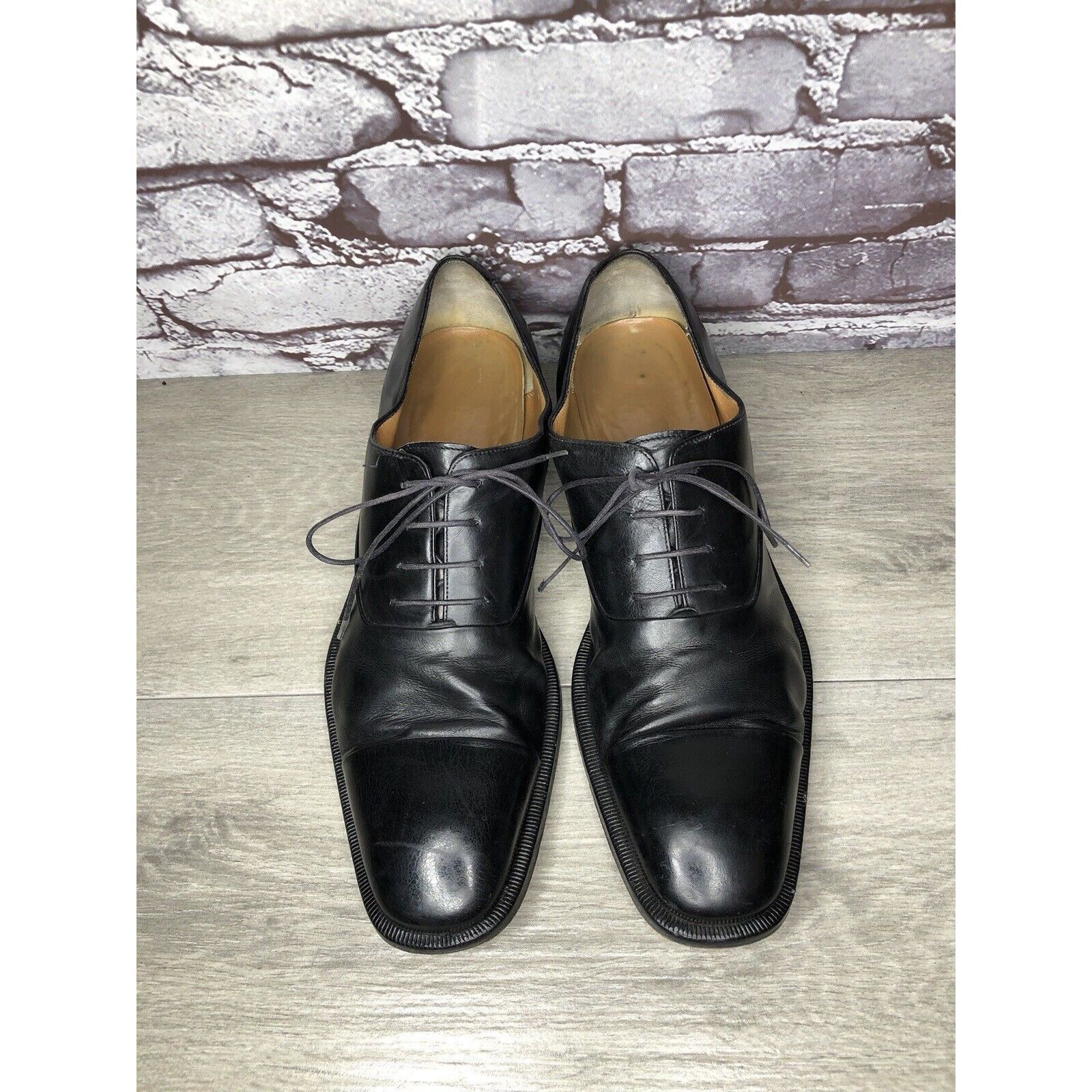 Salvatore Ferragamo Salvatore Ferragamo Black Leather Cap Toe Dress Shoes Oxford Size US 10.5 / EU 43-44 - 12 Thumbnail
