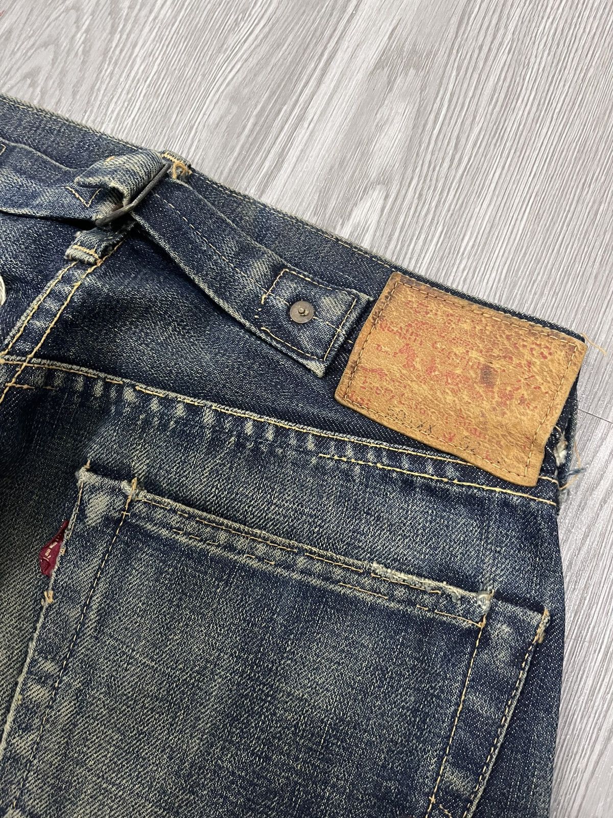 Levi's Vintage Clothing Levi’s 501xx Big E Buckle Back Selvedges distressed denim Size US 29 - 14 Thumbnail
