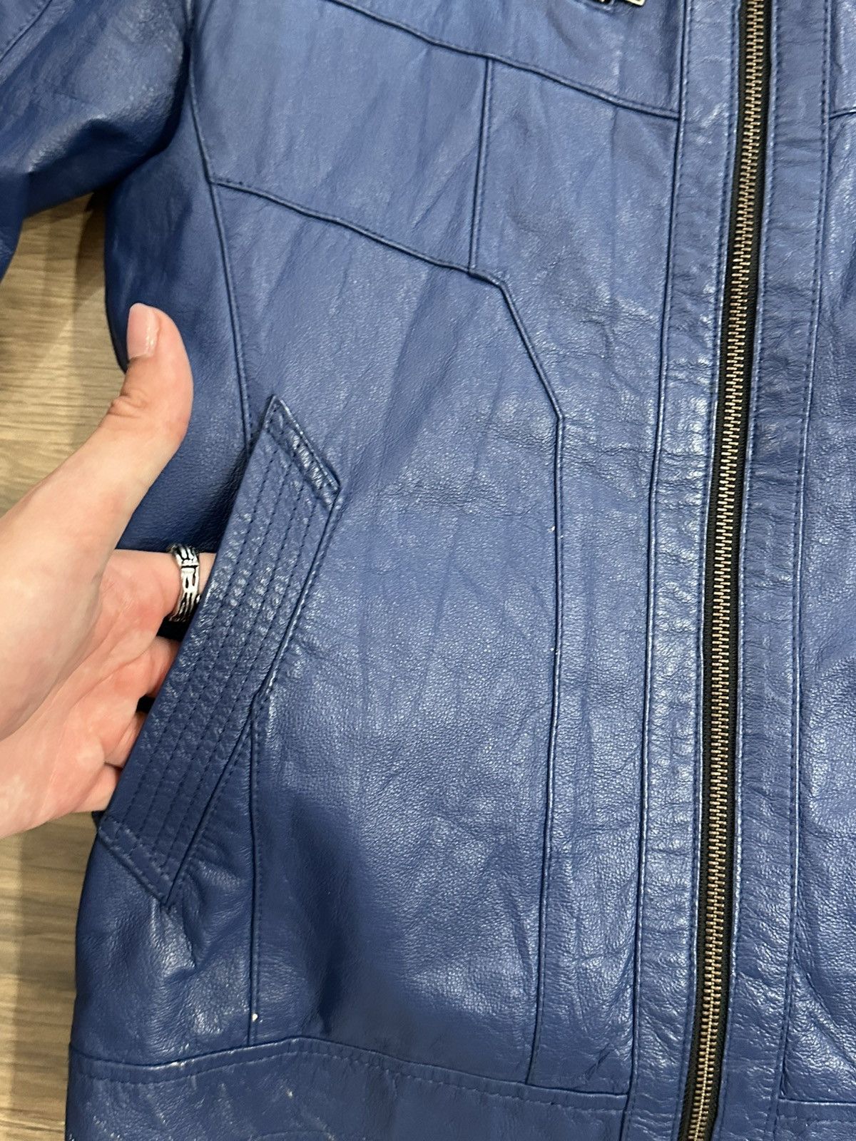 Other blue biker leather jacket Size US M / EU 48-50 / 2 - 2 Thumbnail