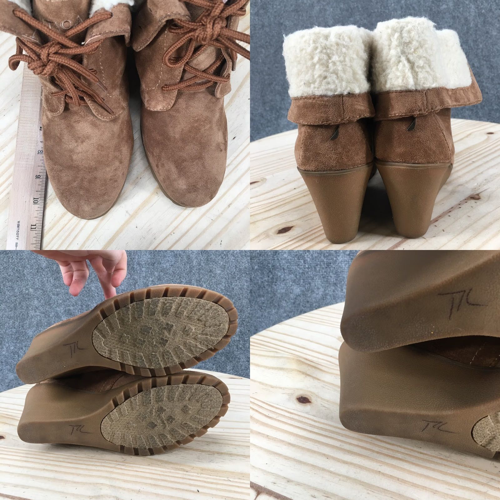 Nautica Nautica Brown Fabric Rendon Ankle Booties Lace Up Wedge Heels Womens 9 Size US 9 / IT 39 - 8 Thumbnail