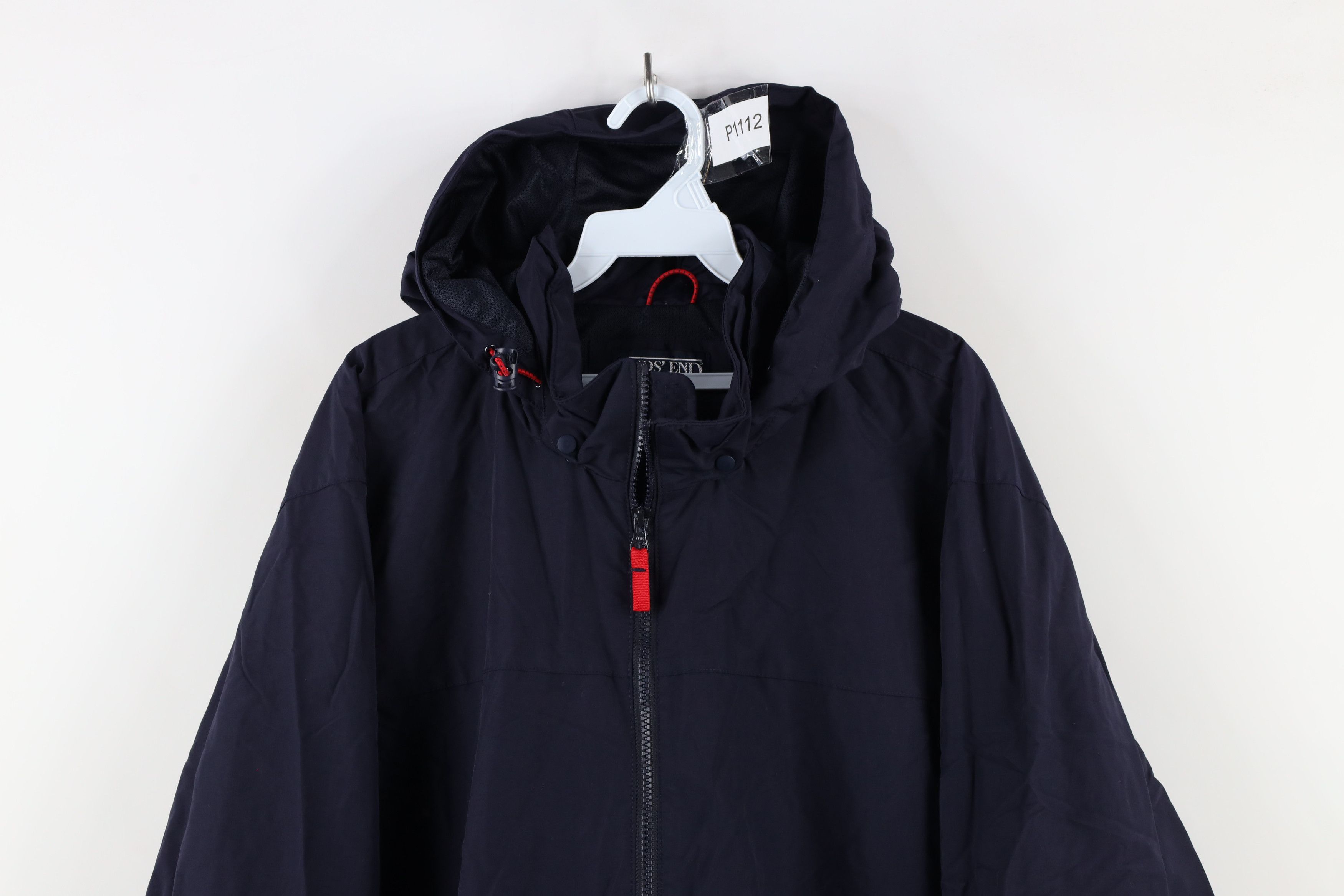 Lands' End × Vintage Vintage 90s Lands End Full Zip Hooded Rain Jacket Navy Blue Size US XL / EU 56 / 4 - 2 Thumbnail