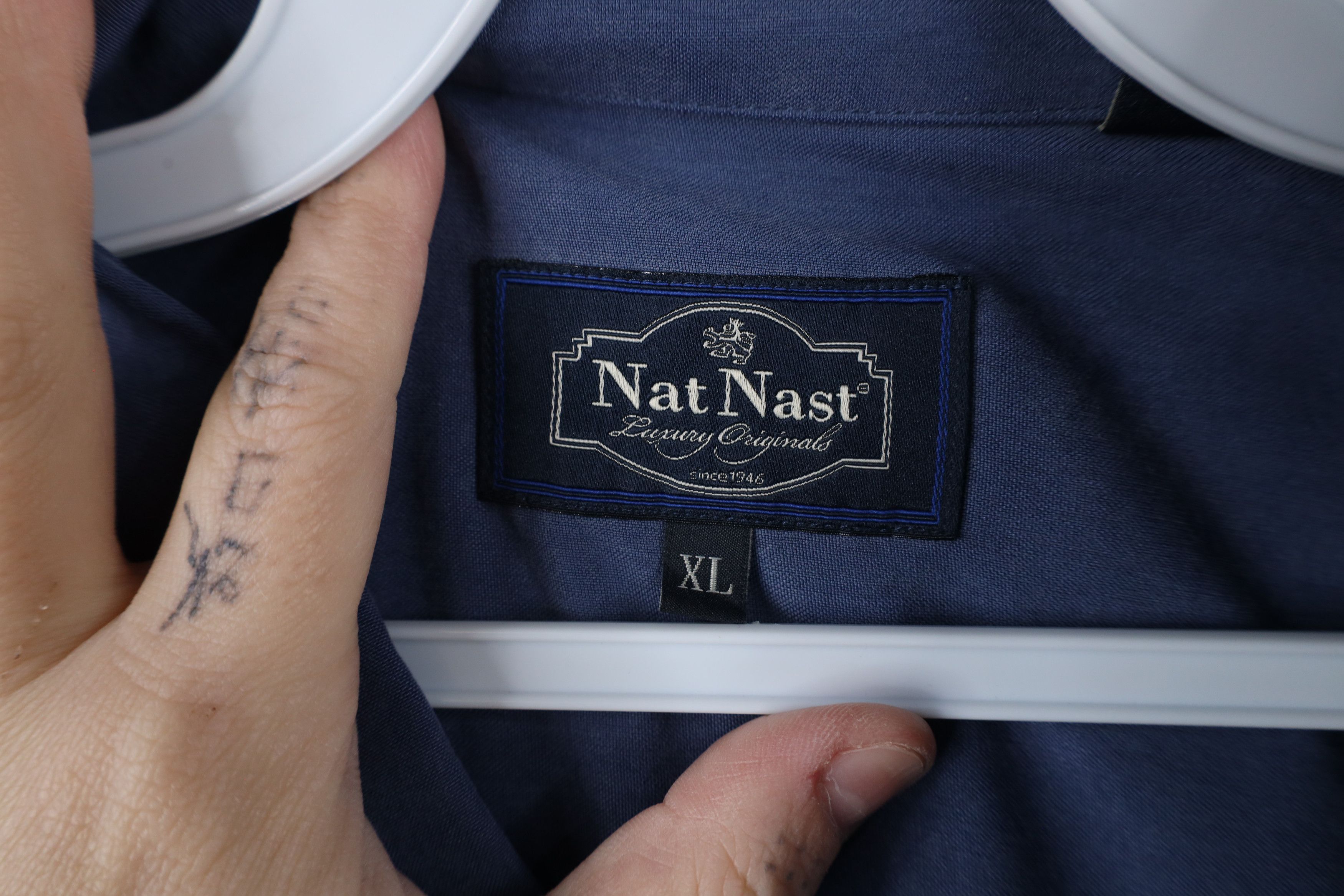 Nat Nast × Vintage Nat Nast Luxury Originals Geometric Silk Button Shirt Blue Size US XL / EU 56 / 4 - 10 Thumbnail