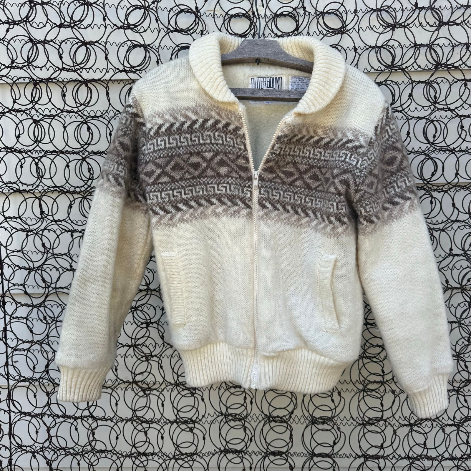 Vintage Vintage Jacket Boho Fair Isle Sheep Wool Zip Up Jacket MED Size M / US 6-8 / IT 42-44 - 1 Thumbnail