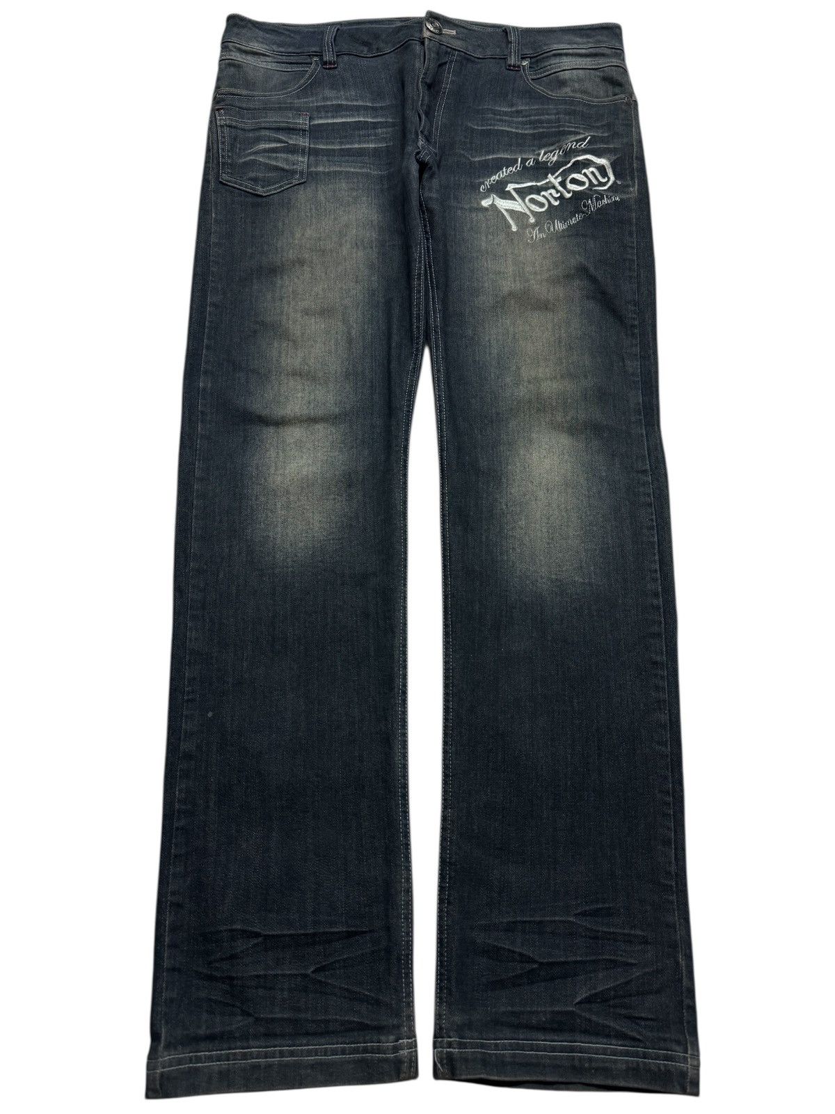 VINTAGE NORTON RUSTY MUDWASH SLIM BACK LOGO EMBROIDERY JEAN