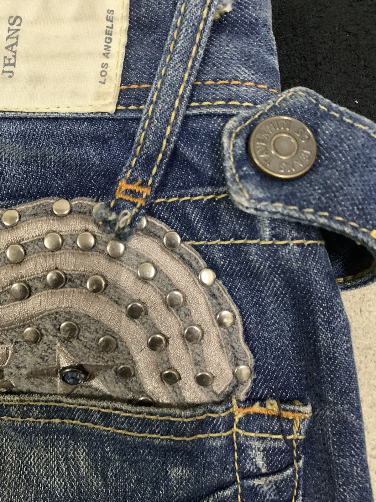 Tornado Mart Vintage Jimmy Taverniti Studded Flare Distress Grunge Jeans Size US 31 - 14 Thumbnail