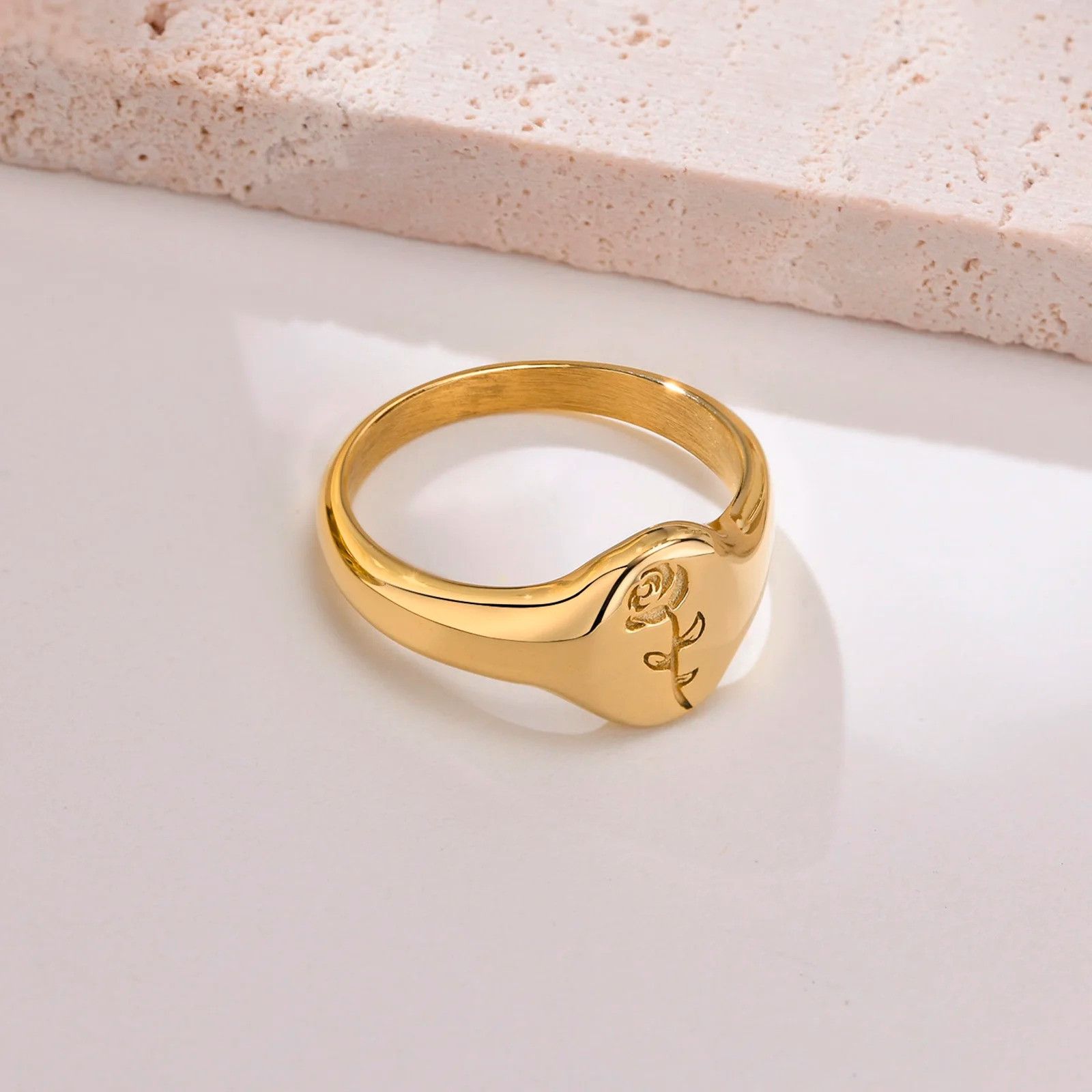 Jewelry × Vintage Stainless Steel Floral Signet Ring Size ONE SIZE - 2 Thumbnail