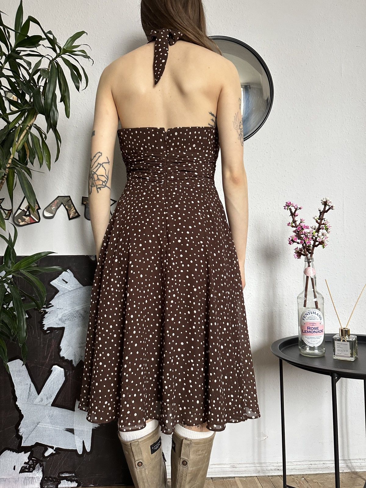 Vintage Vintage Polka dot Sexy Halter Midi Dress Cottage Size L / US 10 / IT 46 - 7 Thumbnail