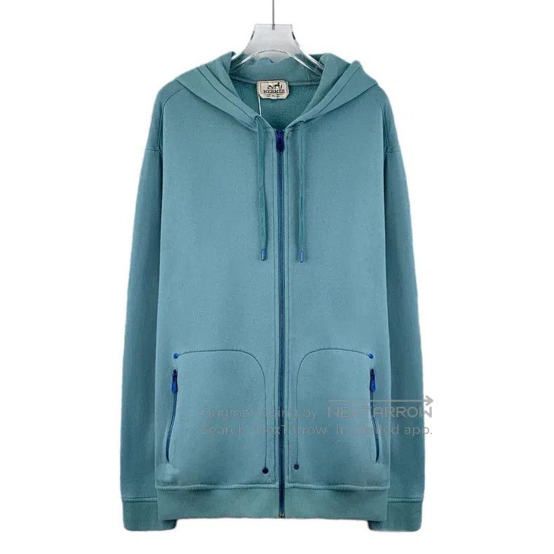 Hermes Hermes Blue Cotton Hooded Drawstring Long Sleeve Zipper Sw Size US XXL / EU 58 / 5 - 1 Thumbnail