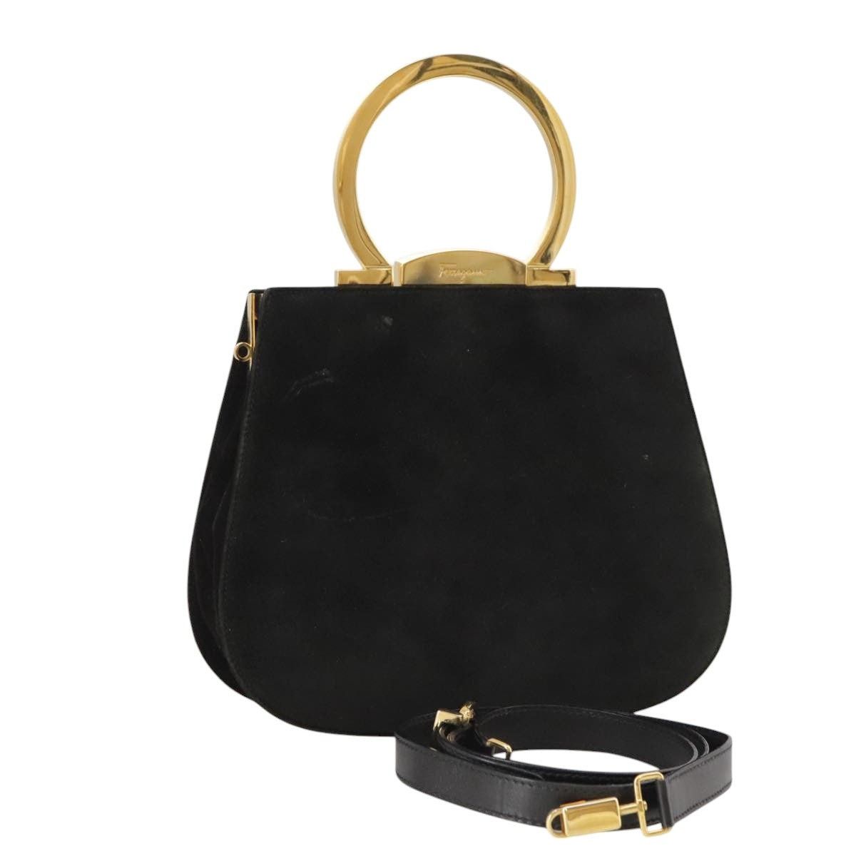 Salvatore Ferragamo Salvatore Ferragamo Gancini Hand Bag Suede Black Gold Size ONE SIZE - 1 Thumbnail
