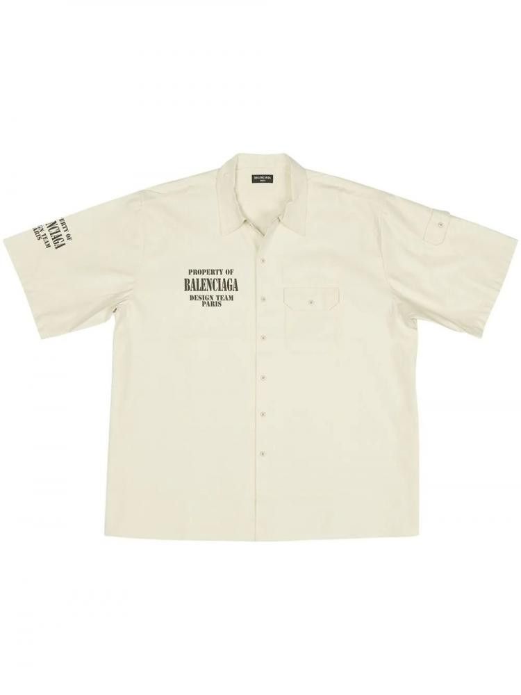 image of Balenciaga O1Mt1Gz0424 Property Short Sleeve Pocket Shirt In Beige, Men's (Size Medium)