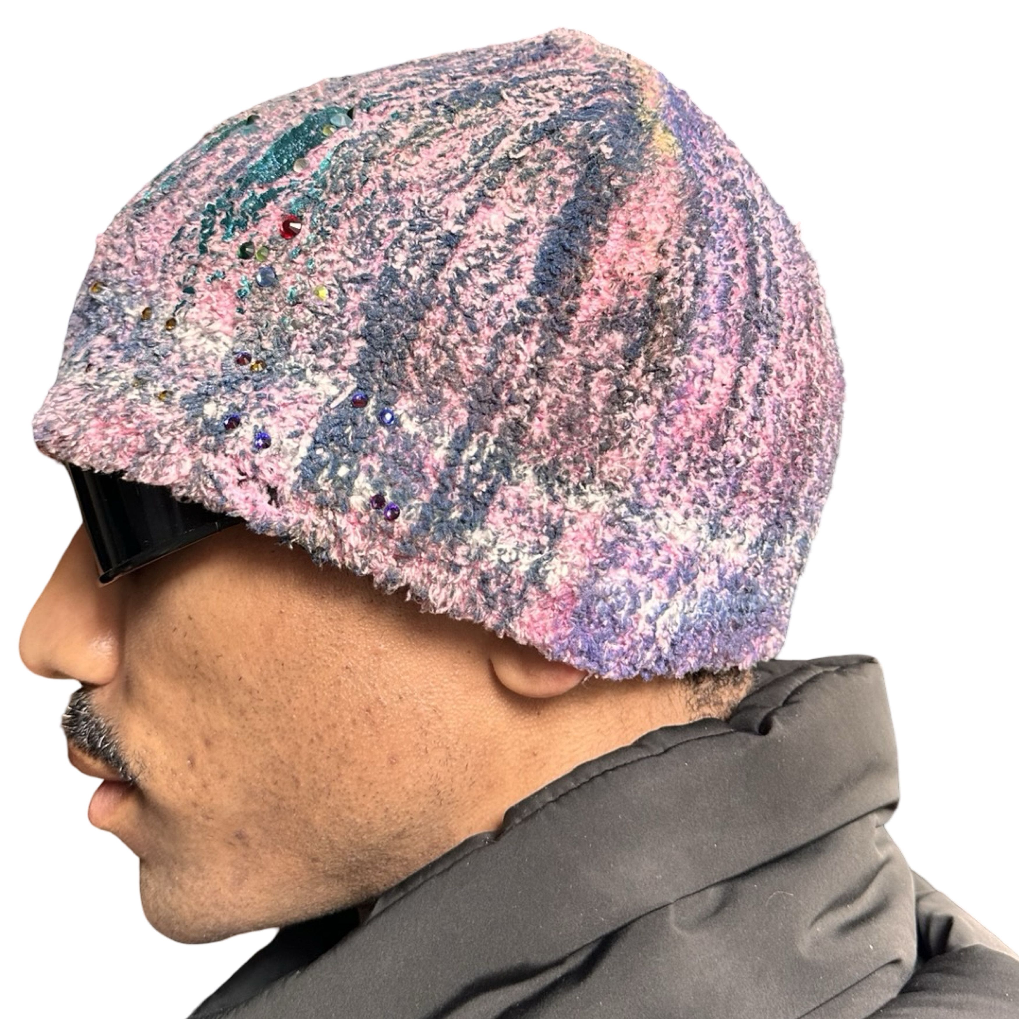 Vintage ASTROBOI* 'Punk' Pink Chenille Ribbed Rhinestone Beanie Size ONE SIZE - 2 Thumbnail