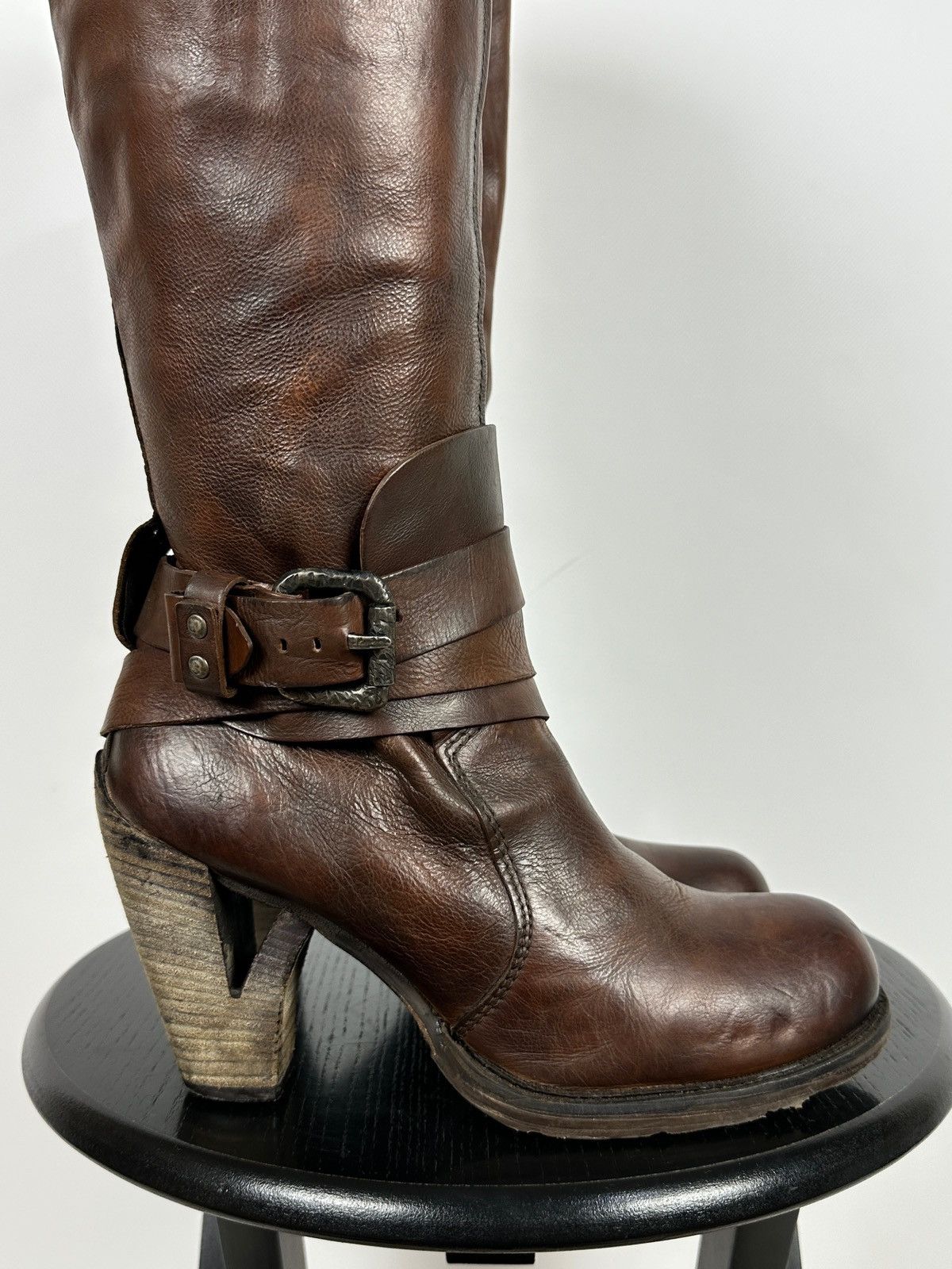 A.S.98 A.S.98. Airstep Brown Leather Knee High Boots Moto Style Size US 9 / IT 39 - 15 Thumbnail