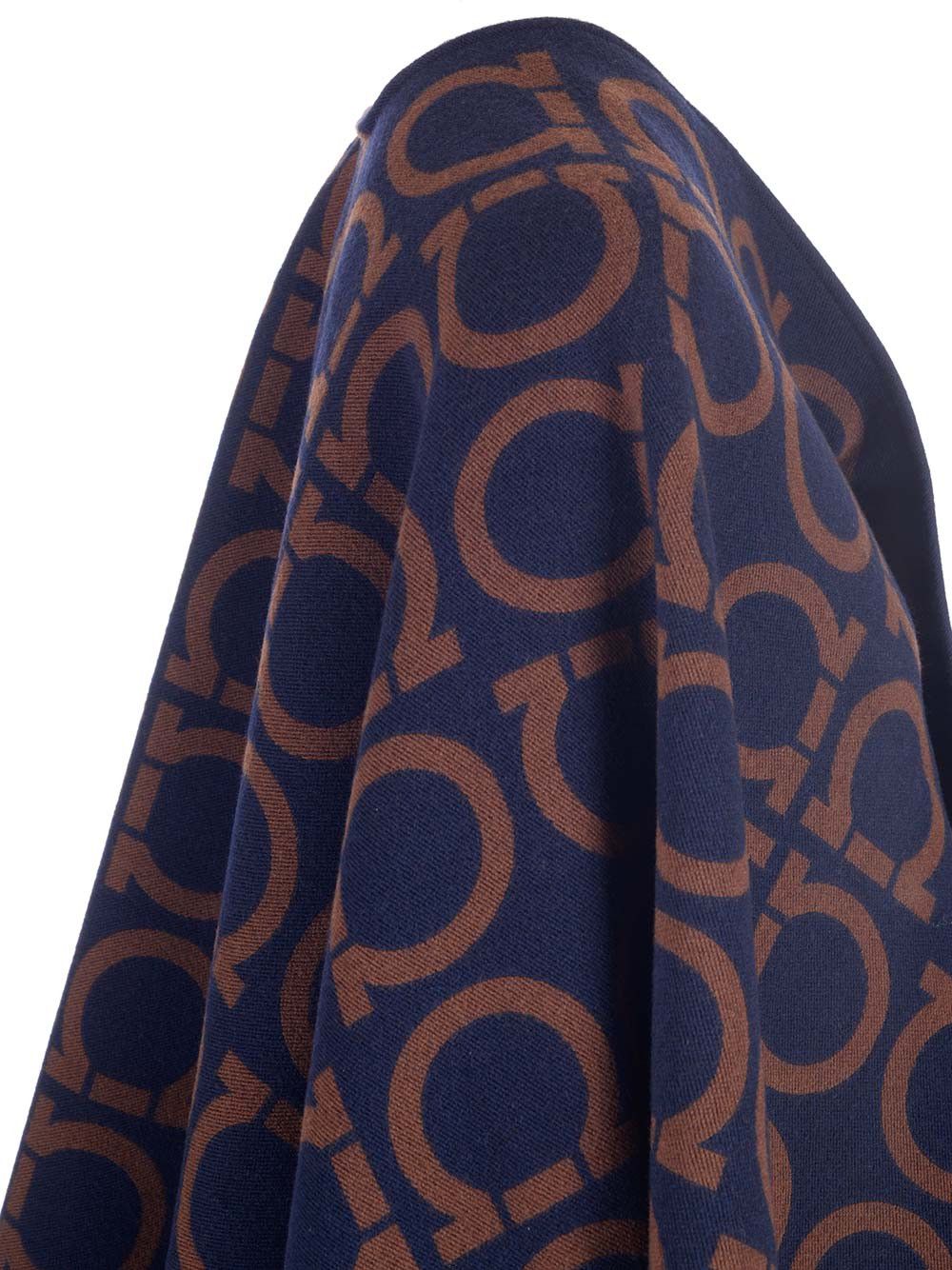 Salvatore Ferragamo o1s1rm0924 Reversible Wool Cape in Blue/Brown Size L / US 10 / IT 46 - 9 Thumbnail
