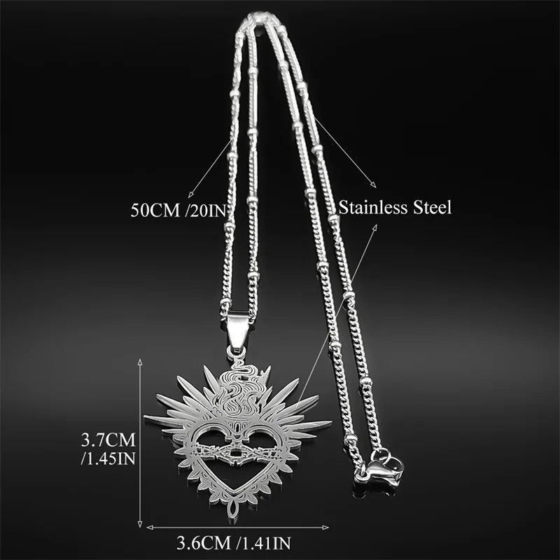 Jewelry Flaming Sacred Heart Pendant Necklace Emblem Talisman Size ONE SIZE - 2 Thumbnail