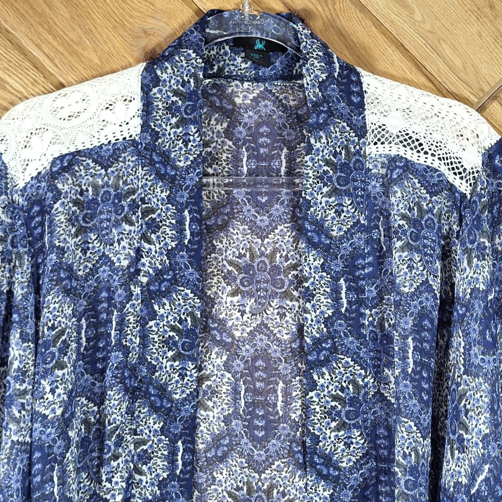 Vintage VINTAGE Skyline Kimono Cover Up Cardigan Women L Paisley Lace Crochet Sheer Blue White Size L / US 10 / IT 46 - 3 Thumbnail