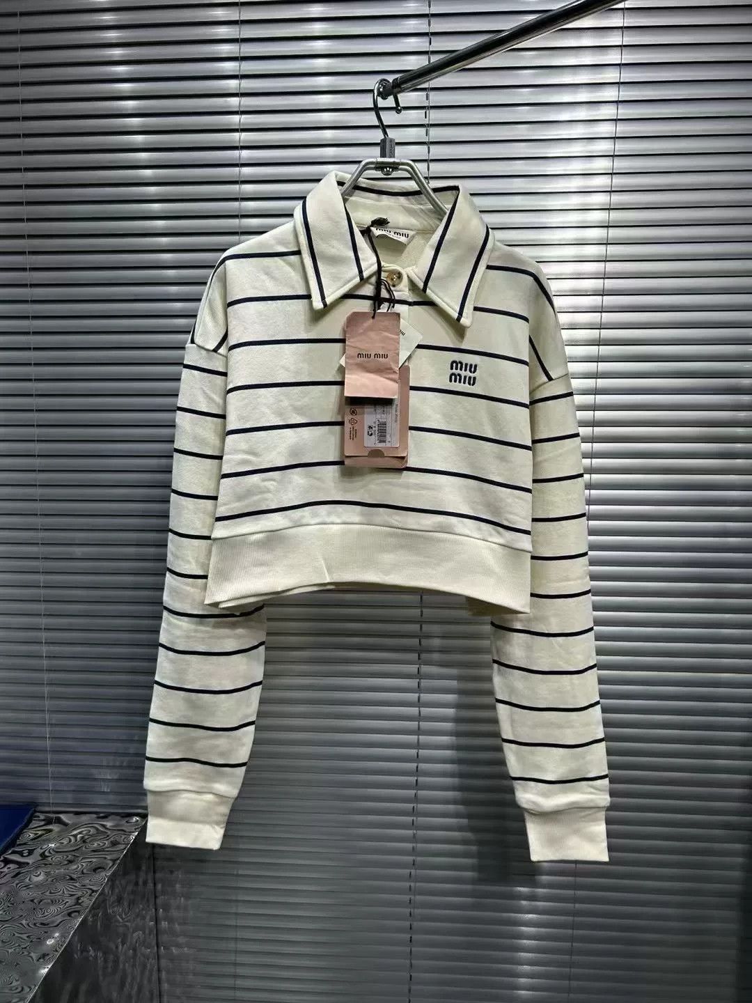 Miu Miu Miumiu Striped Long Sleeve Polo Shirt Size S / US 4 / IT 40 - 1 Thumbnail