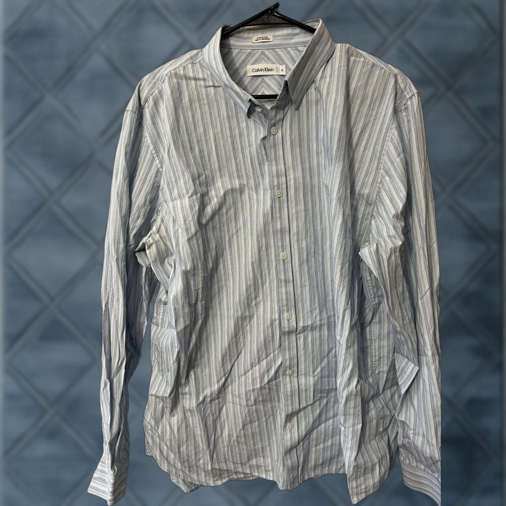 Calvin Klein CALVIN KLEIN Striped Dress Shirt Long Sleeve XL Regular Fit White Blue Mens Size US XL / EU 56 / 4 - 1 Thumbnail