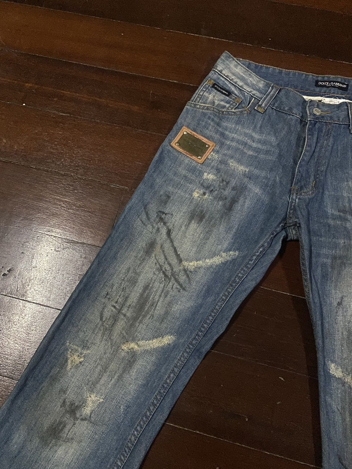 DOLCE & GABBANA SEX FLARE JEANS DISTRESSED RIPPED SPLATED