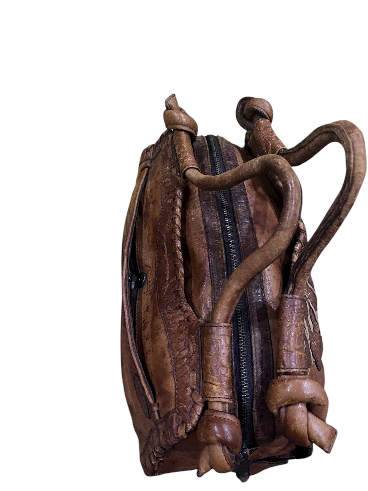 Japanese Brand vintage ibiza handle bag brown cream leather applique design Size ONE SIZE - 12 Thumbnail