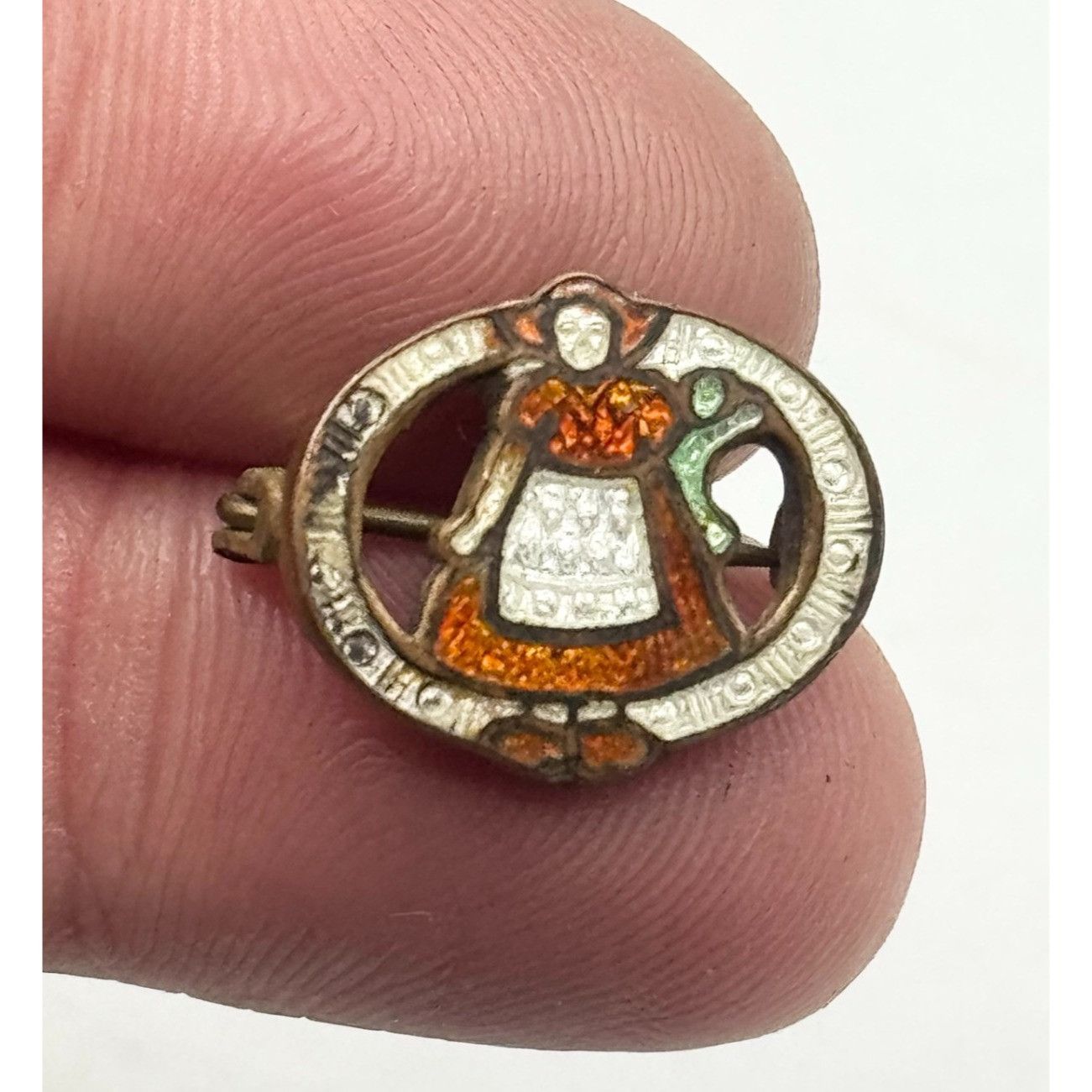 Vintage Estate antique Dutch girl Guilloche enamel pin Size ONE SIZE - 1 Thumbnail