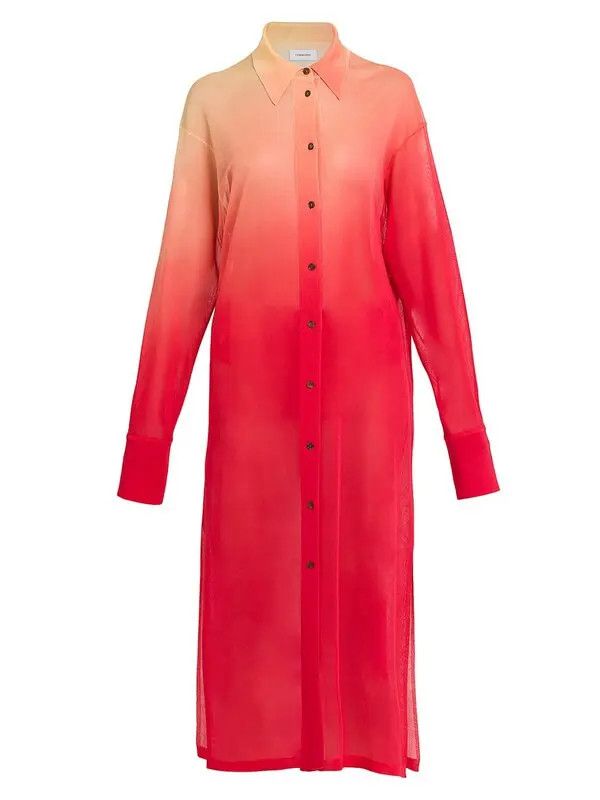 Salvatore Ferragamo o1s1rm0924 Sheer Button Midi Dress in Red/Yellow Size M / US 6-8 / IT 42-44 - 1 Thumbnail