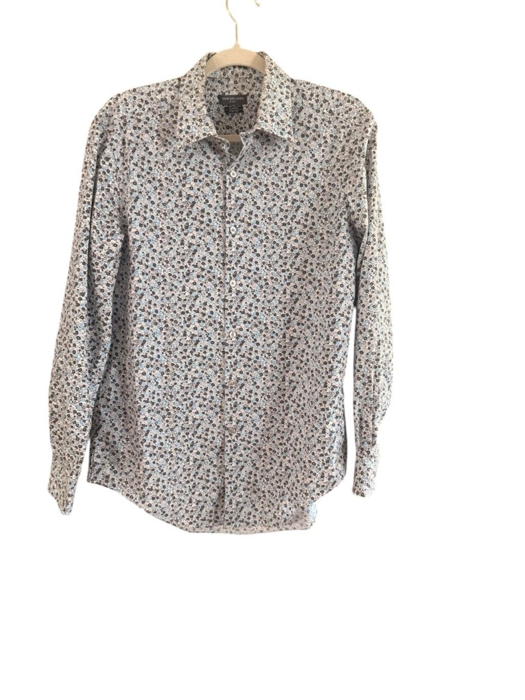 Van Heusen Men's Van Heusen Casual Button Down Shirt M White Blue Flora Size US M / EU 48-50 / 2 - 9 Thumbnail