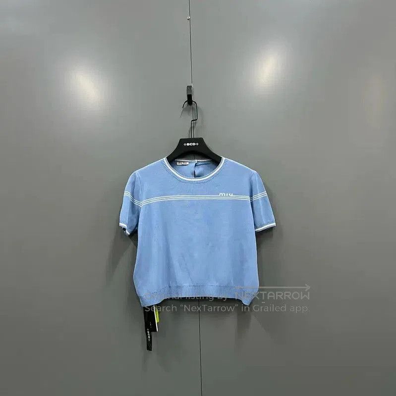 Miu Miu Miu Miu Blue Wool Summer Crop T-Shirt . Size XXS / US 00 / IT 34 - 1 Thumbnail