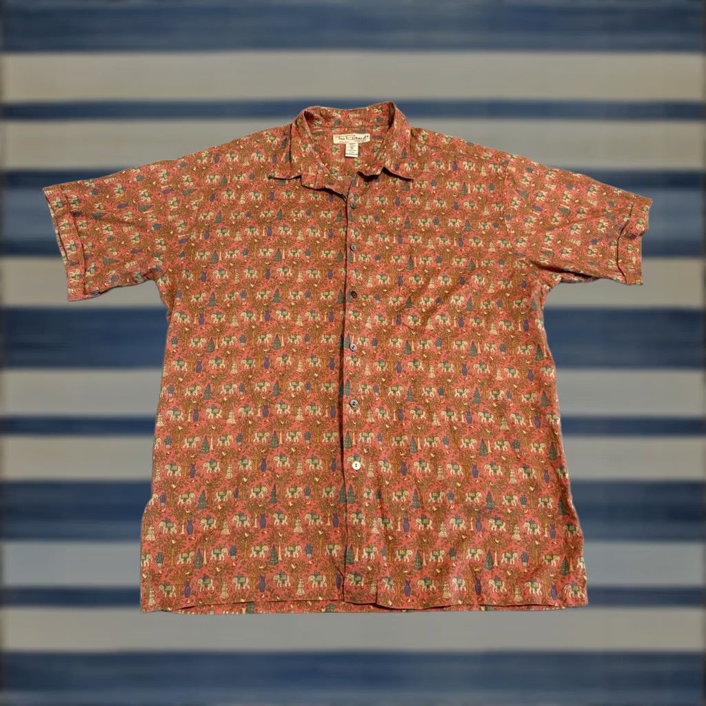 Tori Richard Tori Richard Button-Up Shirt Elephant Monkey Print Cotton Lawn Mens XL Multicolor Small Details: Short Sleeve, Button Closure, Regular Size Size US XL / EU 56 / 4 - 1 Thumbnail