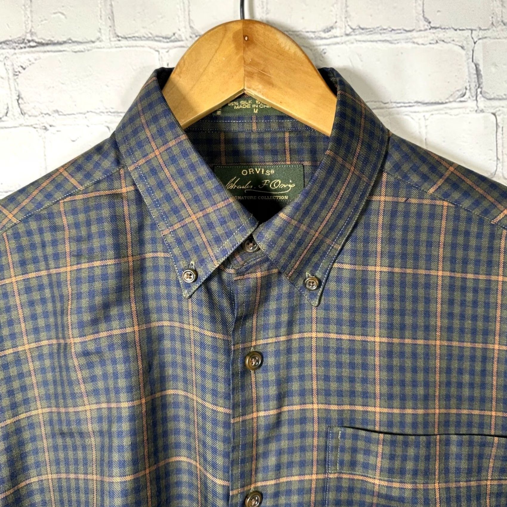 Orvis Orvis Signature Collection Mens Plaid Shirt Green Blue M Button Down Silk Wool Size US M / EU 48-50 / 2 - 2 Thumbnail